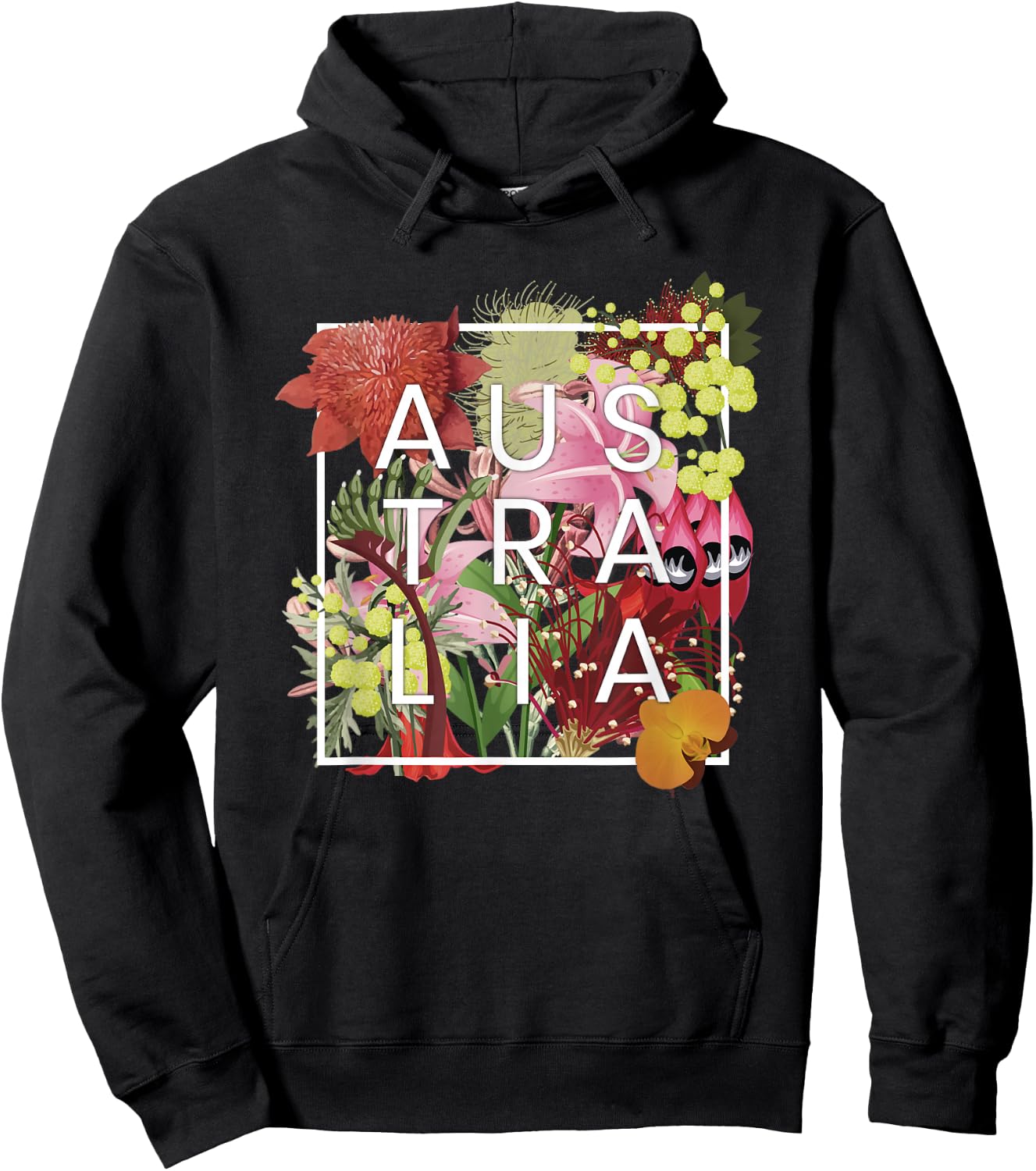 Flowers of Australia Word Art - Australian Pride Hoodie - Hoodie | Black