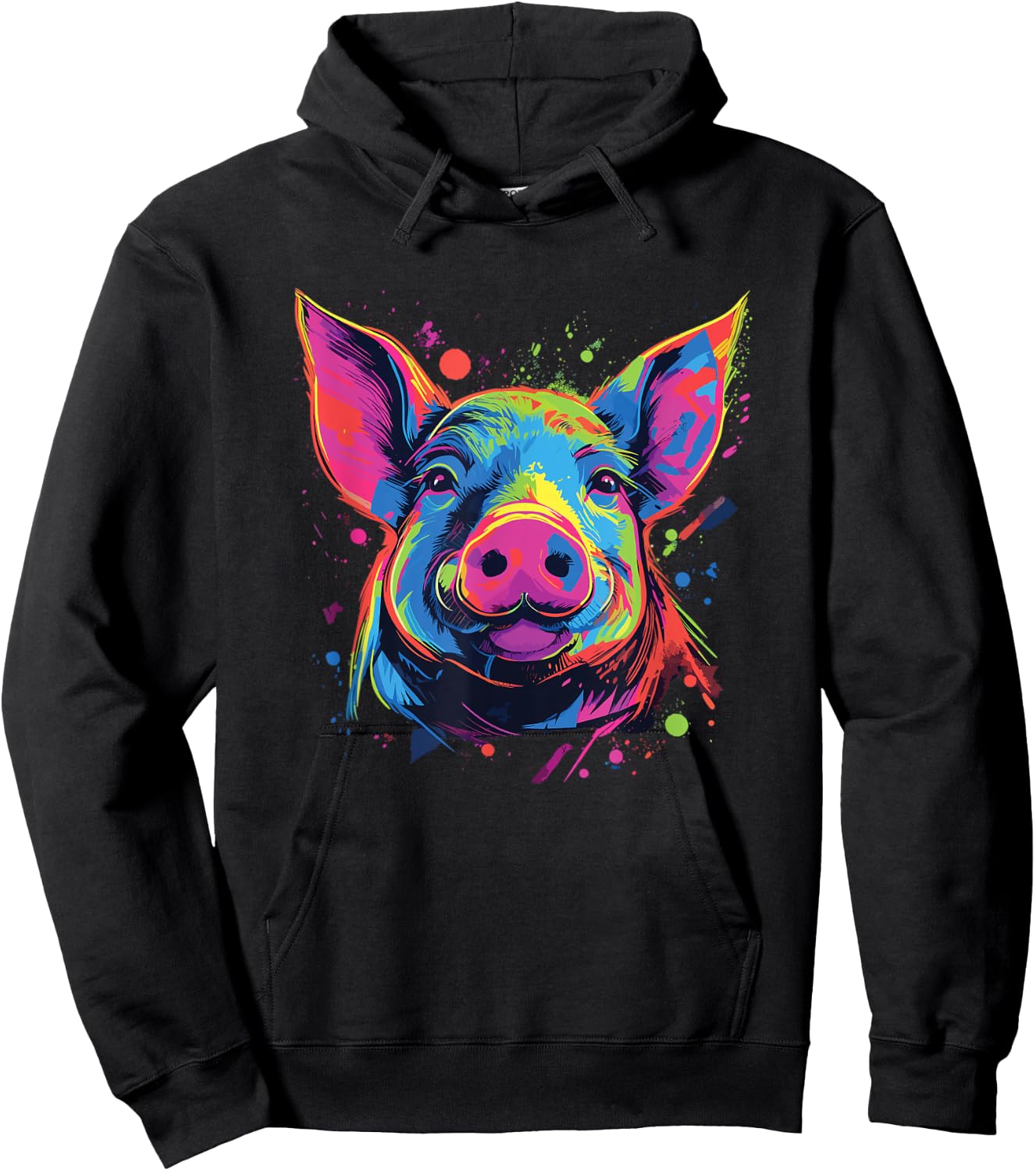 Watercolor Colorful Pig Hoodie - Hoodie | Black
