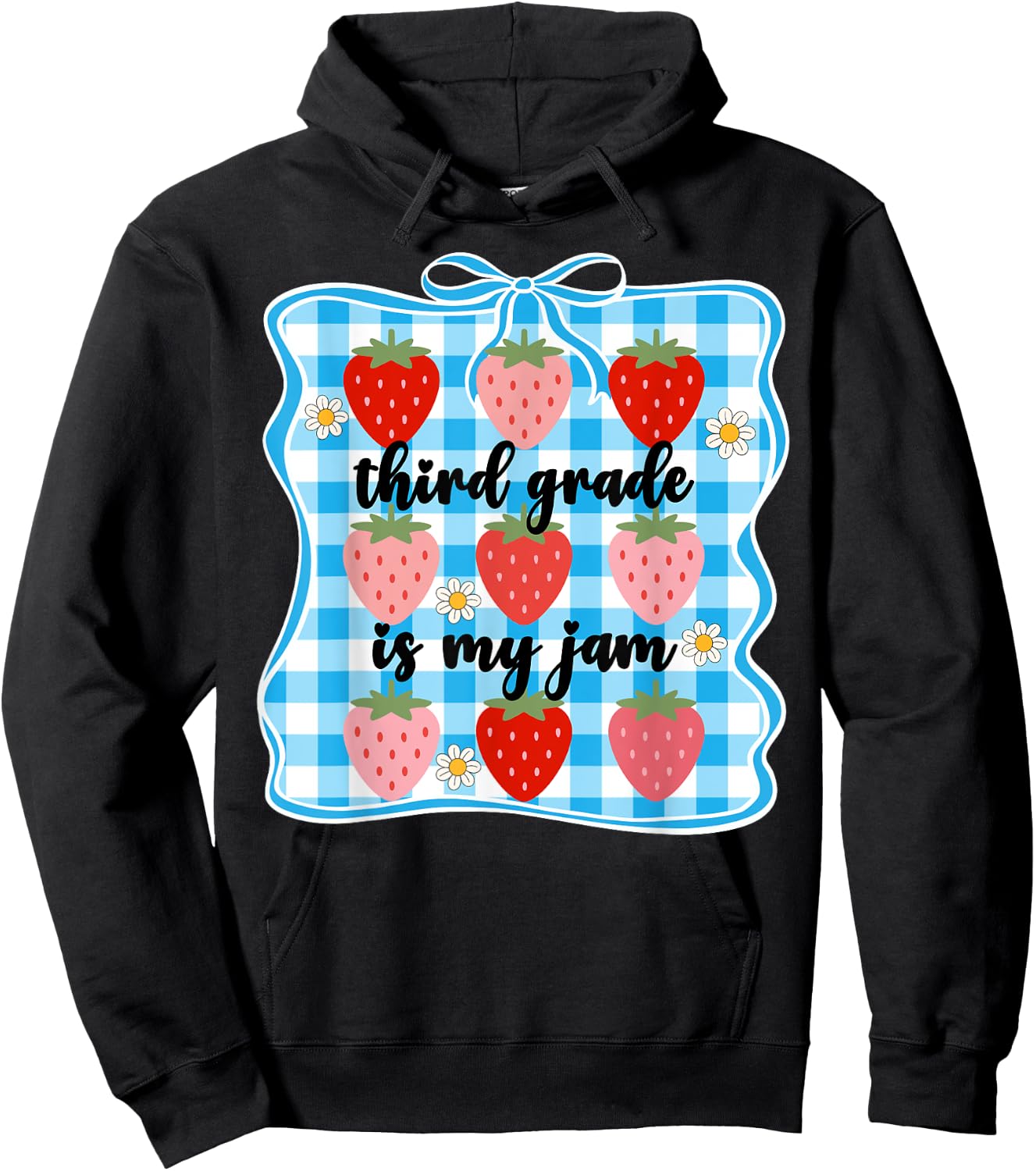 Third Grade is My Jam Strawberry Girls 3rd Grade Teacher Bow Hoodie - Hoodie | Black