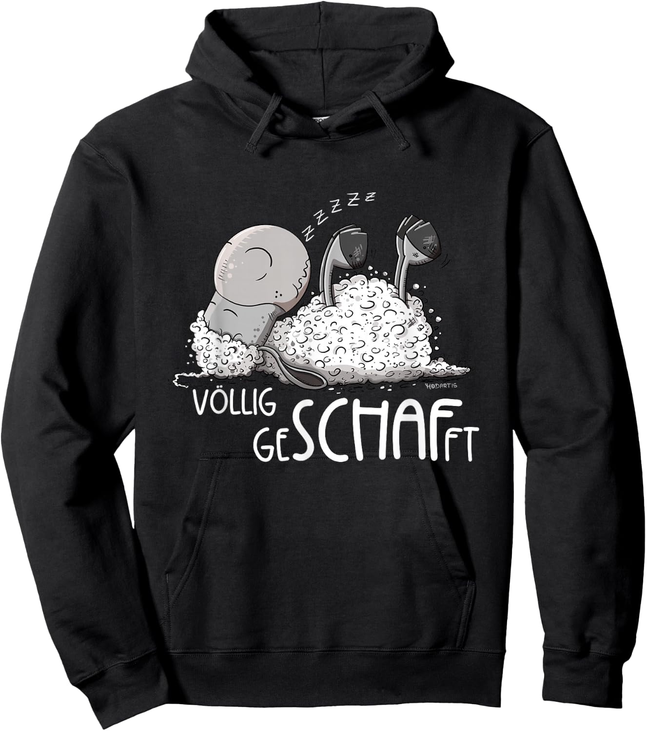 MODARTIS Völlig Geschafft Schäfchen Schlafendes Schaf Sleep , Adult, Cartoon, Black, S, Short Sleeve Hoodie - Hoodie | Black
