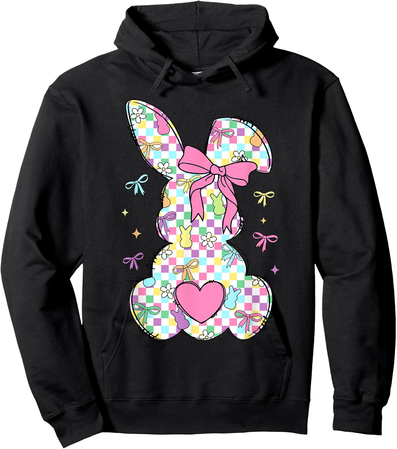Happy Easter Day Bunny Rabbit With Cute Bow Coquette Kids Hoodie - Hoodie | Black