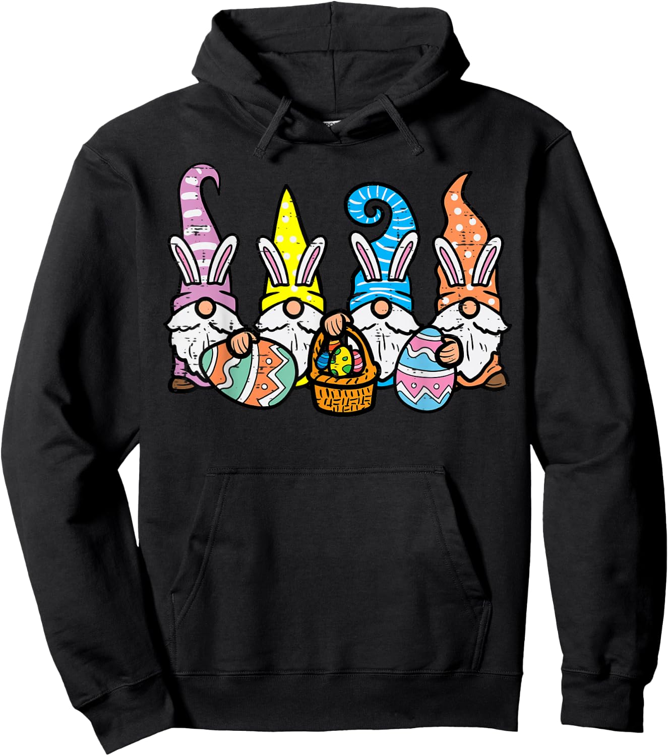 Easter Gnome Bunnies Egg Hunting Men Women Kids Boys Girls Hoodie - Hoodie | Black