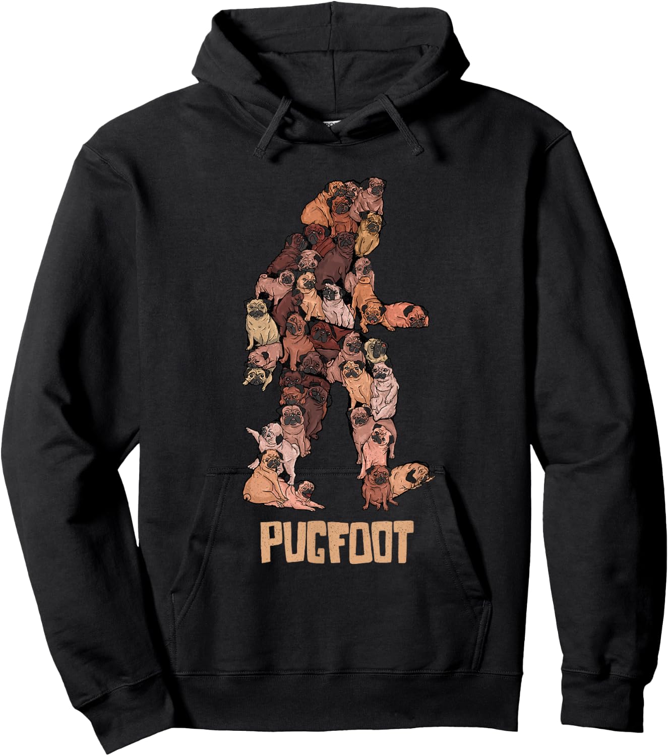 Pugfoot Pug Bigfoot - Funny Pugs Sasquatch Dog Pun Hoodie - Hoodie | Black
