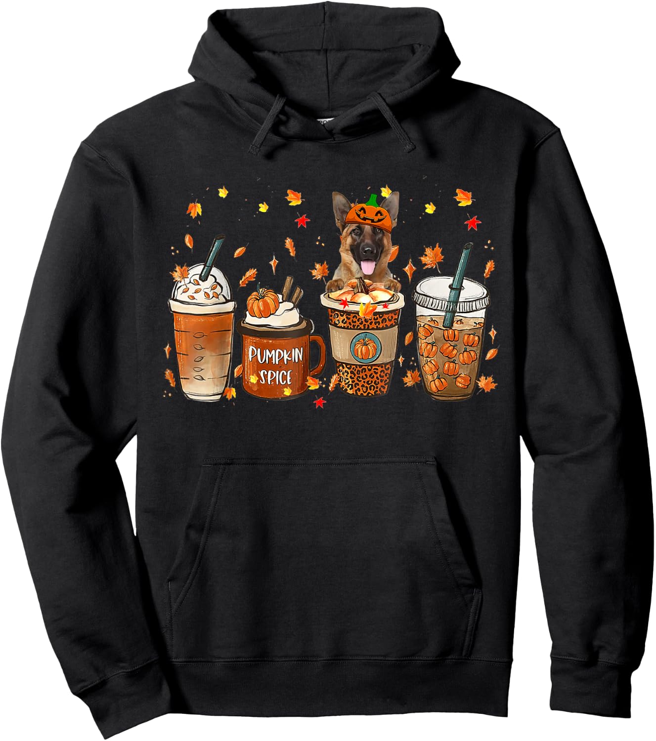 German Shepherd Fall Coffee Pumpkin Spice Latte Iced Autumn Hoodie - Hoodie | Black