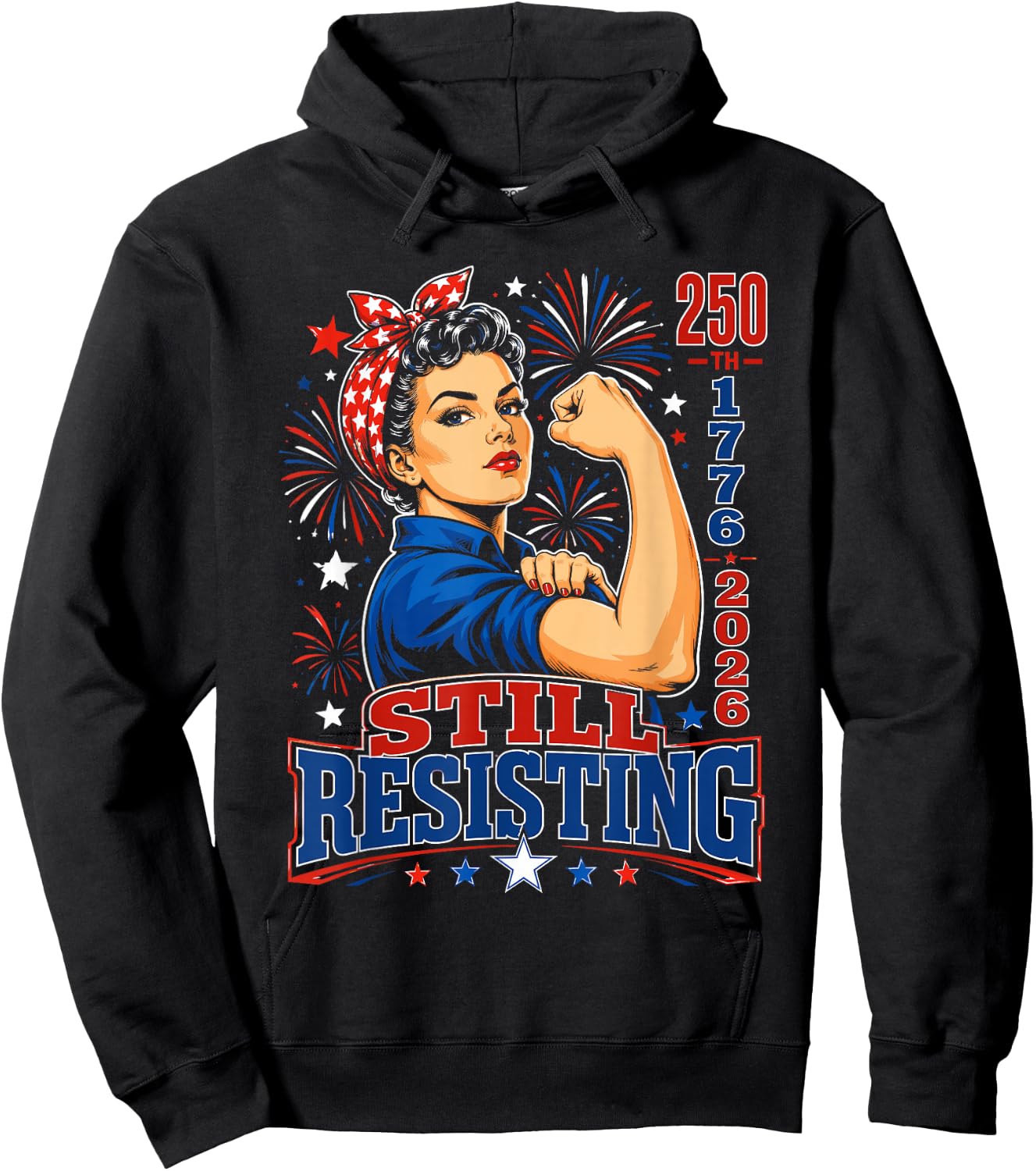 Vintage Americana Rosie the Riveter USA 250th Hoodie - Hoodie | Black