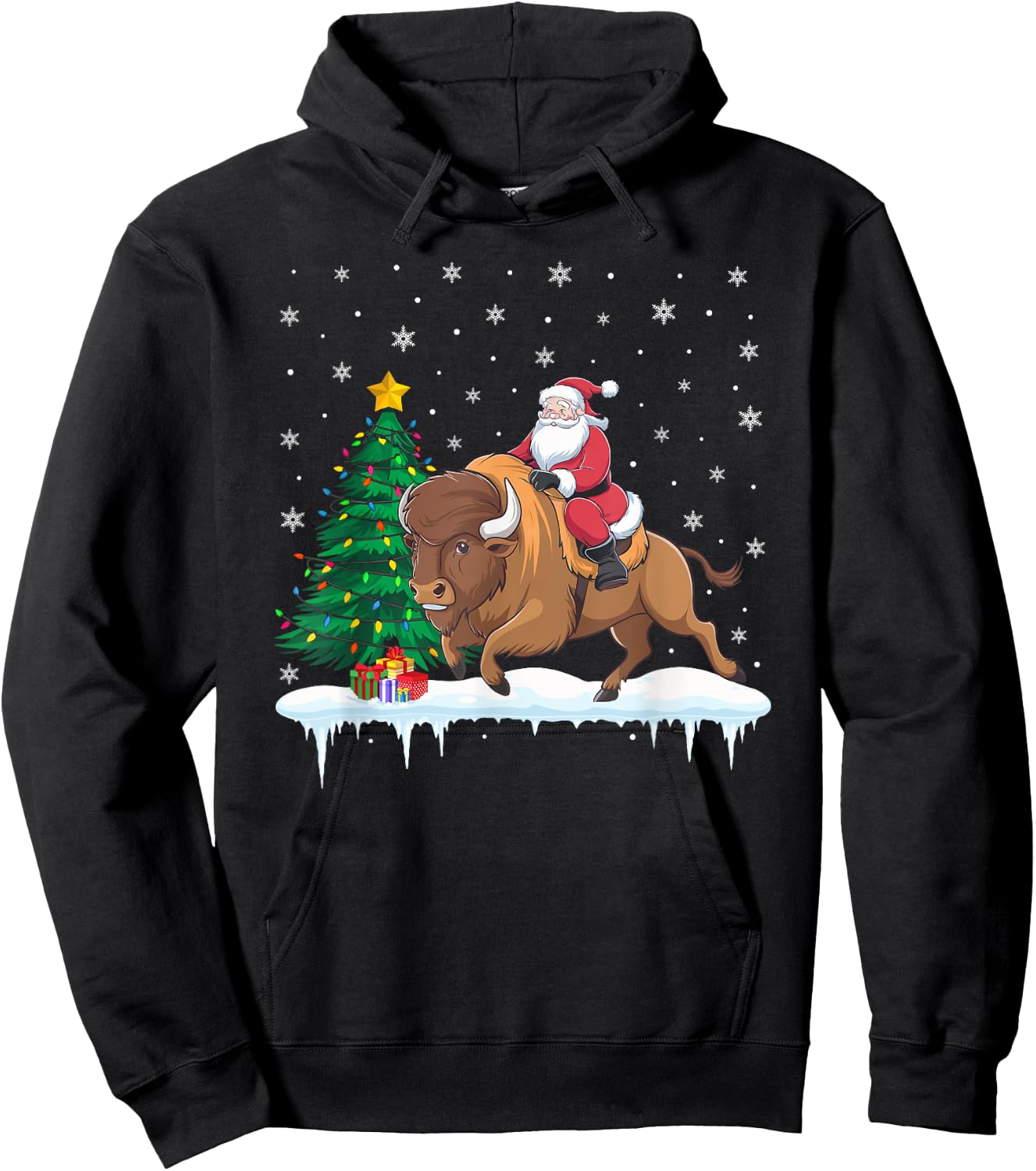 Santa Claus Riding Bison Boys Girls Kids Christmas Hoodie - Hoodie | Black