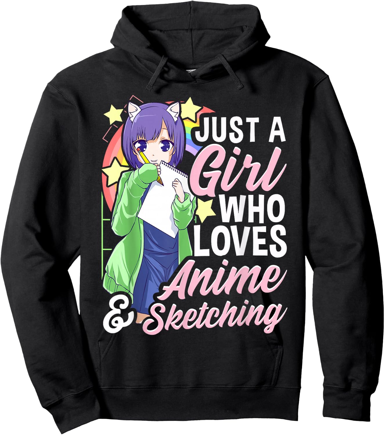Anime Girl Just a Girl Who Loves Anime and Sketching Drawing Small Hoodie - Hoodie | Black