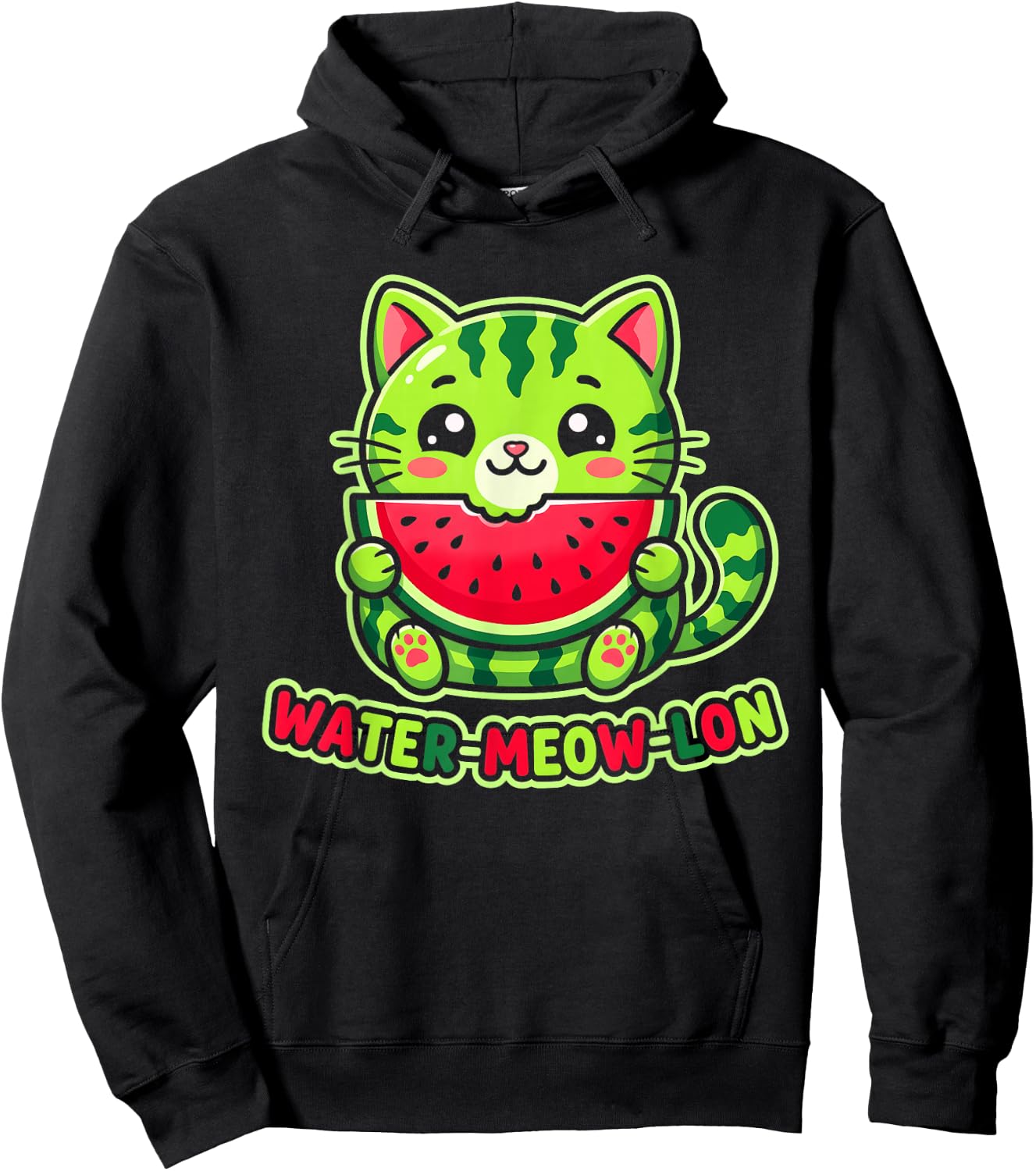 Cute Water-Meow-lon Watermelon Cat Summer Vacation Kids Girl Hoodie - Hoodie | Black