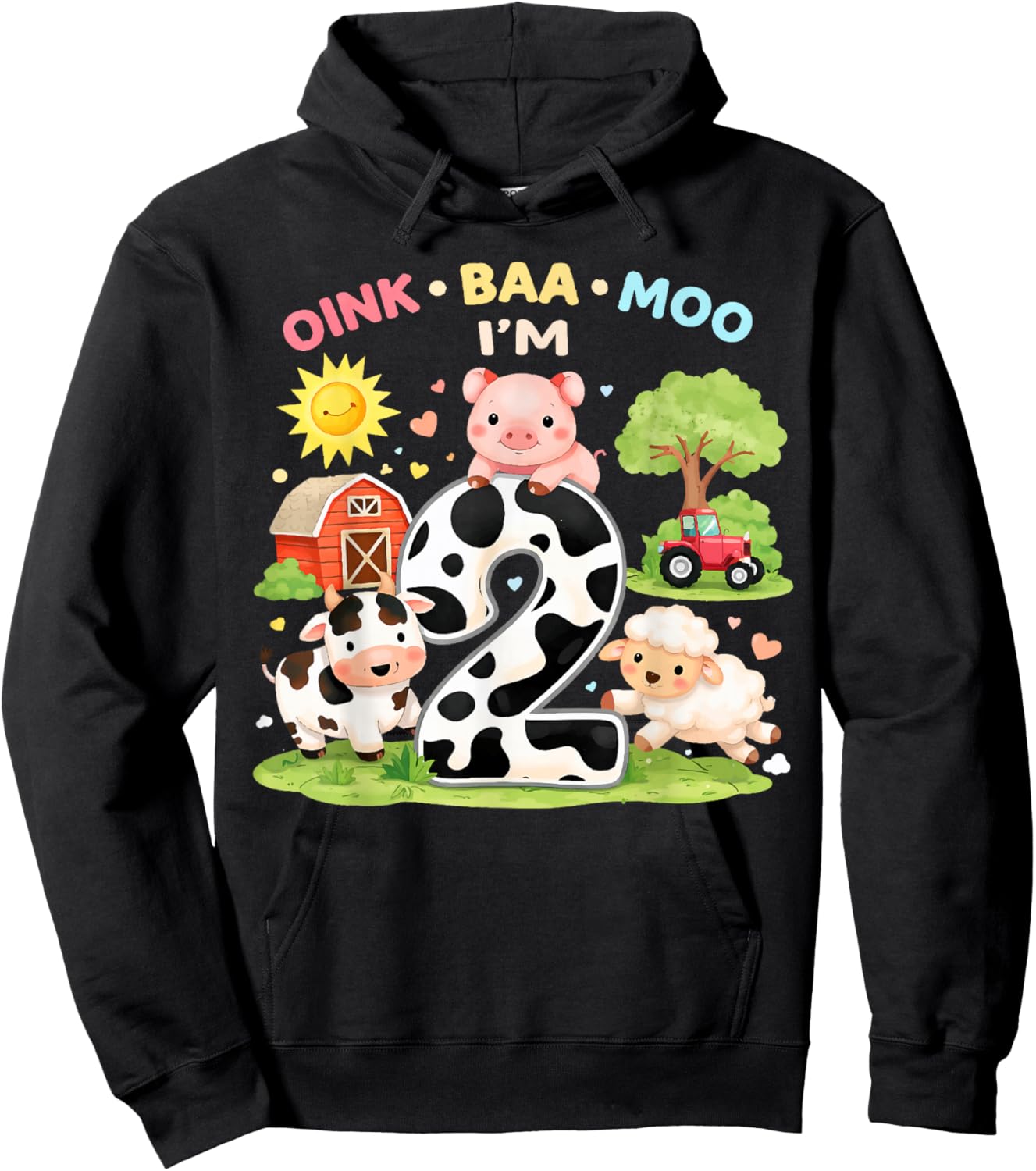 2nd Birthday Farm Theme Oink Baa Moo I'm 2 Birthday Toddler Hoodie - Hoodie | Black