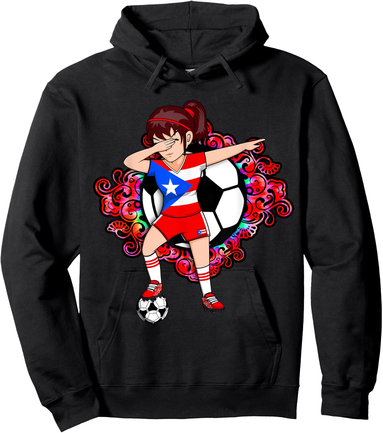Dabbing Soccer Girl Puerto Rico Fans Jersey Football Flower Hoodie - Hoodie | Black