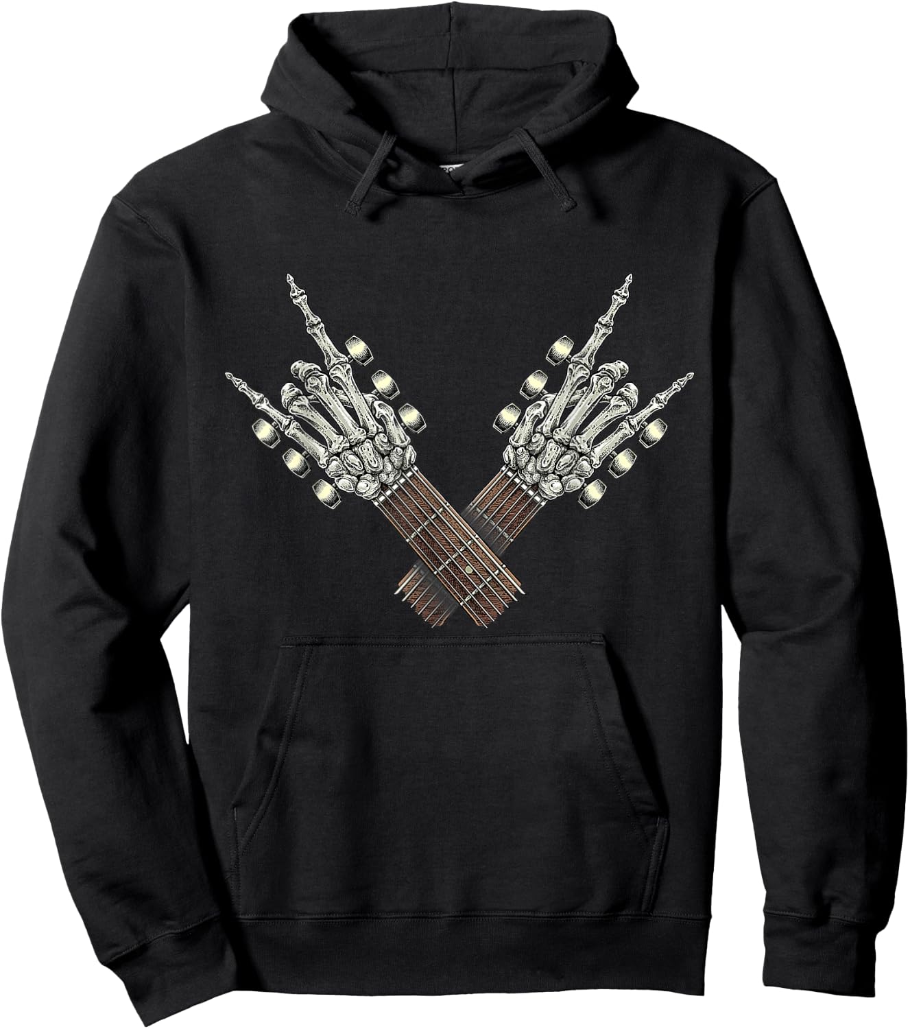 Rock On Guitar Neck Rock & Roll Halloween Skeleton Hand 2 Hoodie - Hoodie | Black
