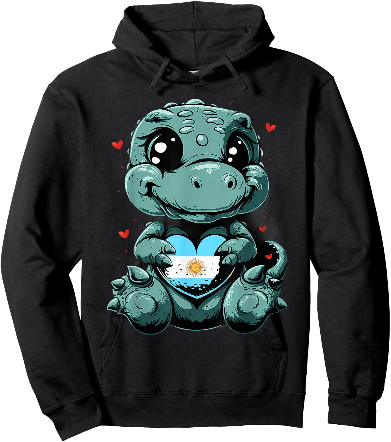 Dino Argentinian Flag Heart Argentinian Roots Argentina Hoodie - Hoodie | Black