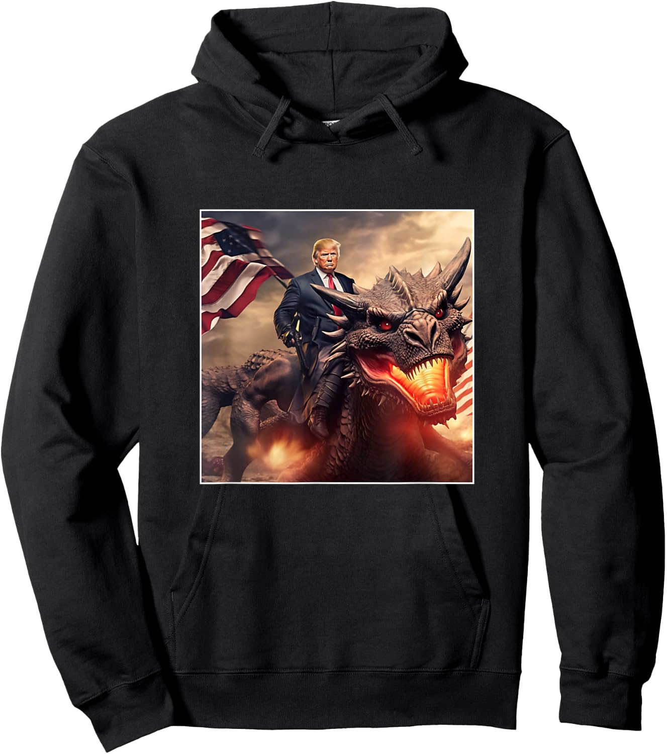 Trump Riding a Dragon Coming to the Rescue Hoodie - Hoodie | Black