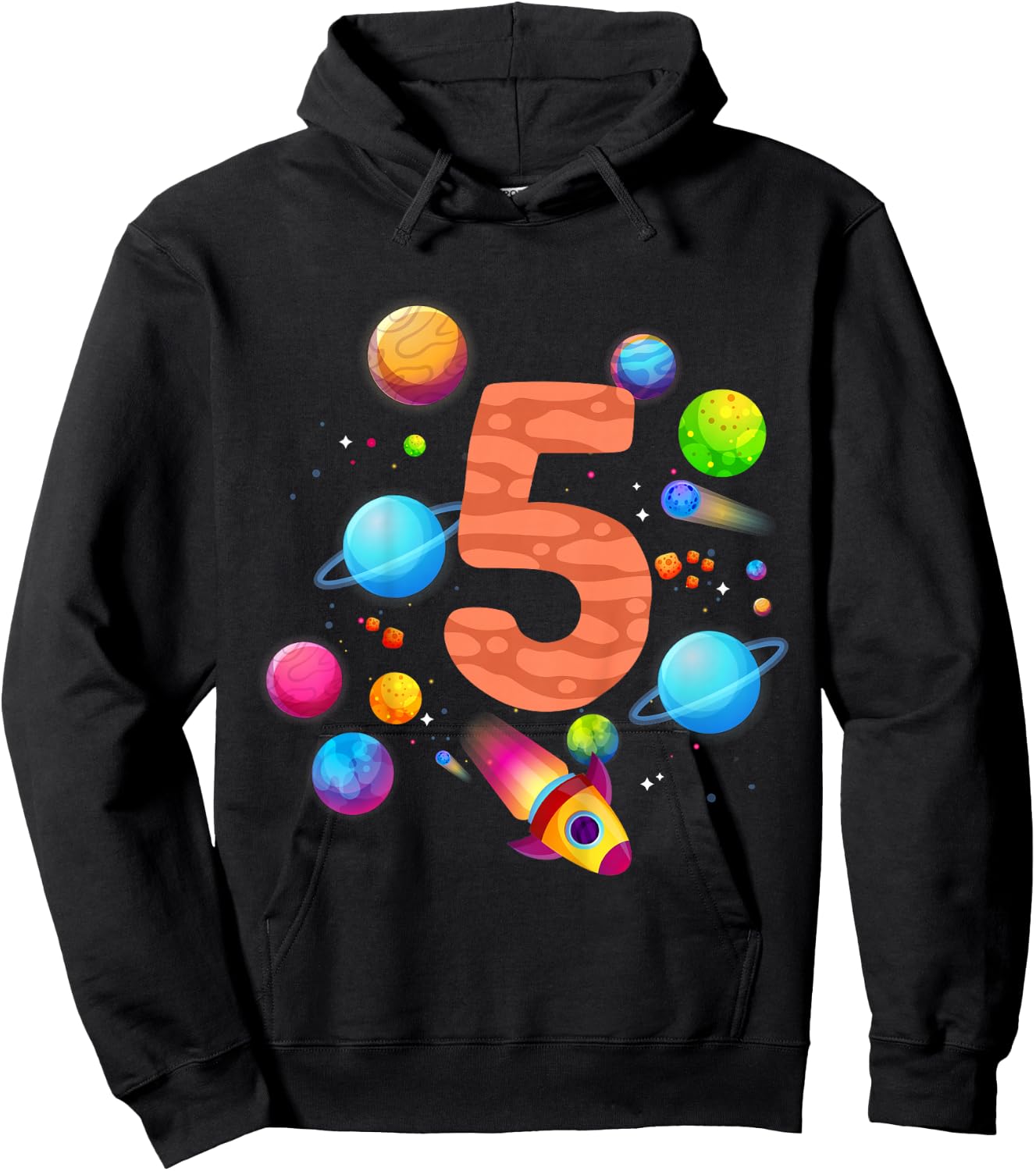 Children's 5th Birthday Boys 5 Years Planets Space Birthday , black, 80 Hoodie - Hoodie | Black