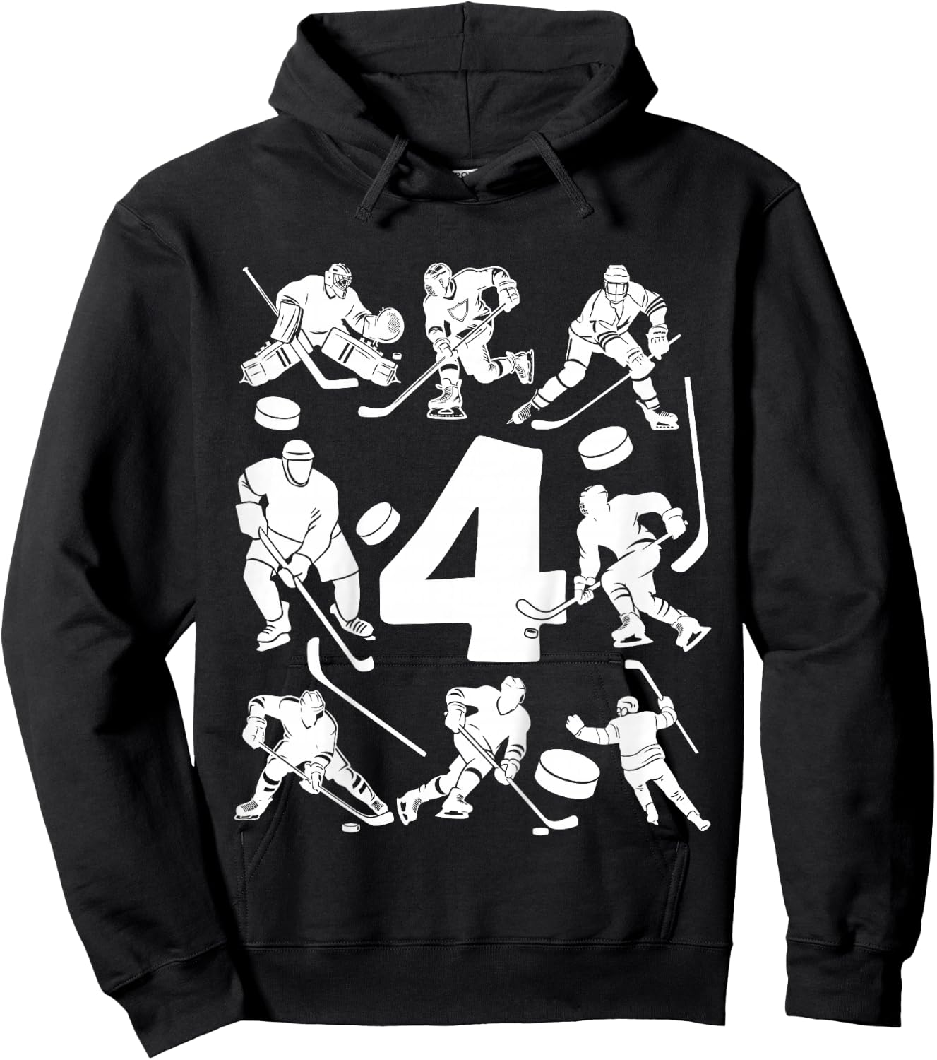 Number 4 Years Ice Hockey 4th Birthday Hoodie - Hoodie | Black