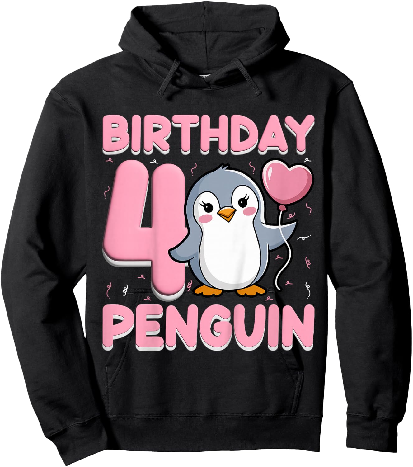 Birthday Penguin 4 Years Old Kids 4th Birthday Party Hoodie - Hoodie | Black