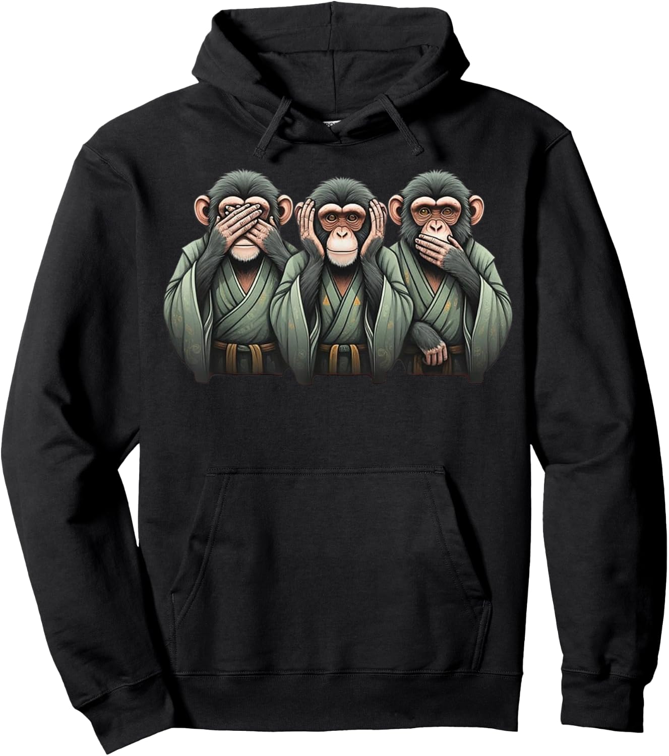 See no evil, Hear No Evil Speak No evil Three Wise Monkeys Hoodie - Hoodie | Black
