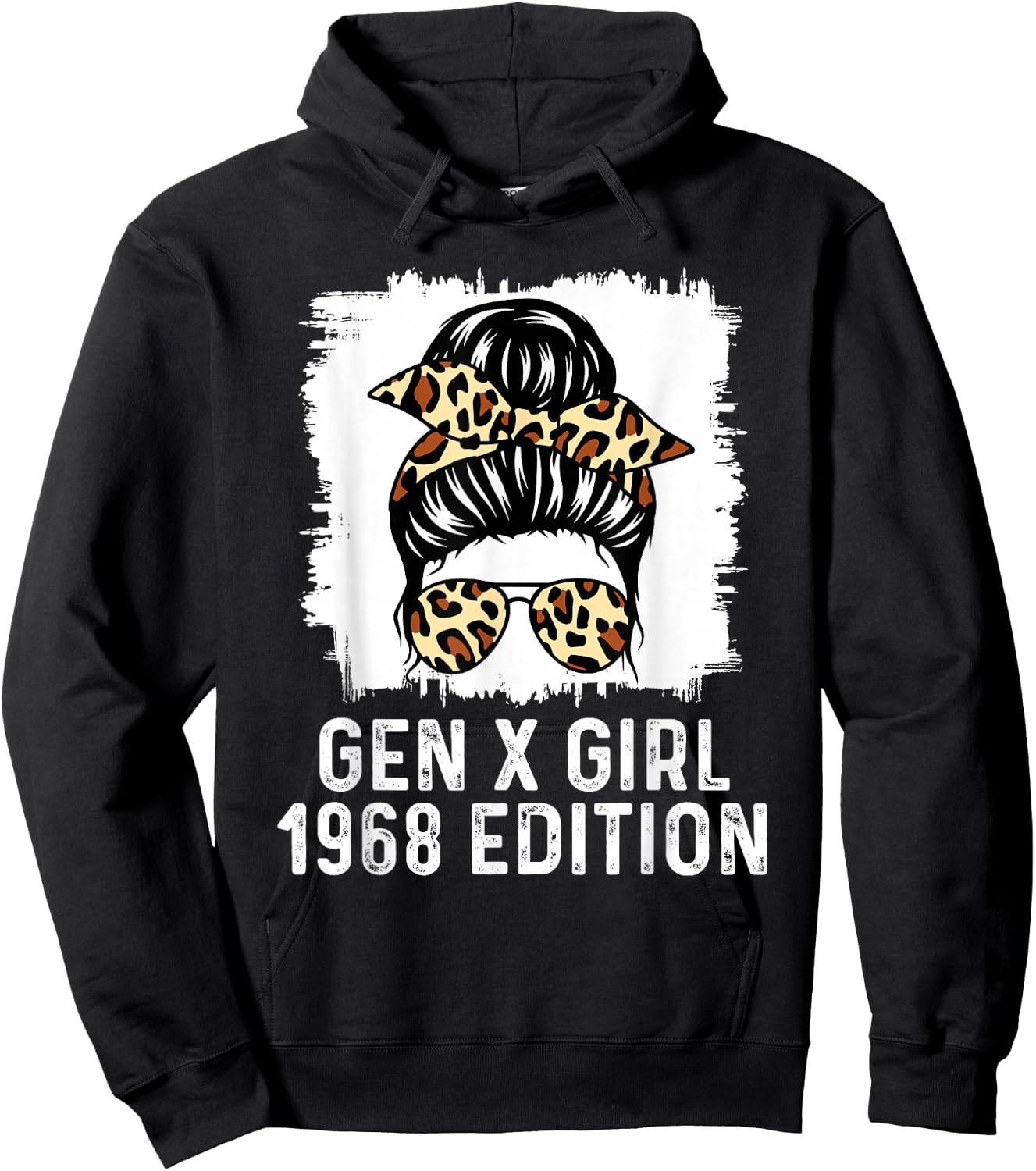 Gen X Girl 1968 Edition Cheetah Messy Bun Birthday Hoodie - Hoodie | Black