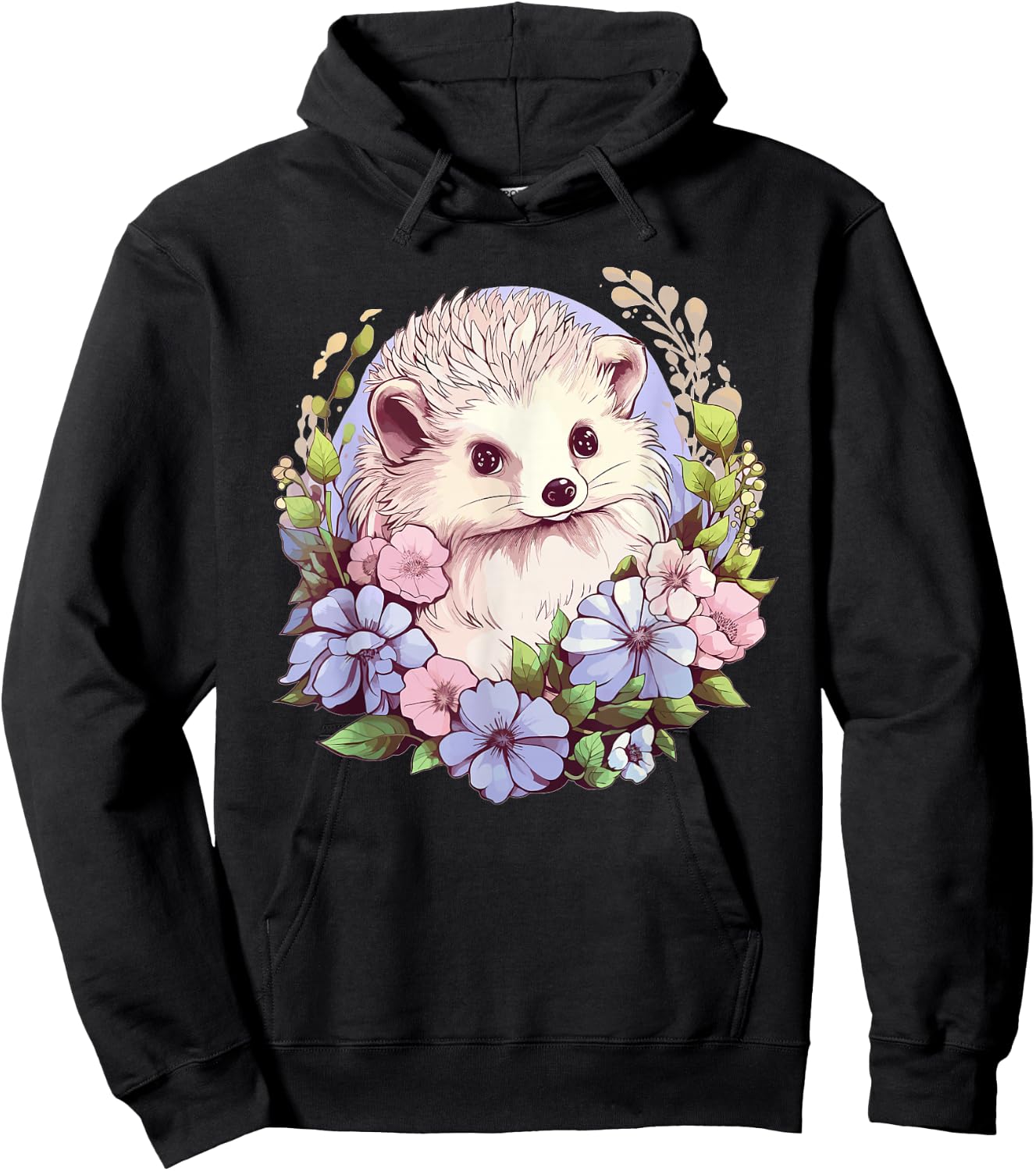 Cute Hedgehog With Flowers I Hedgehog Hoodie - Hoodie | Black