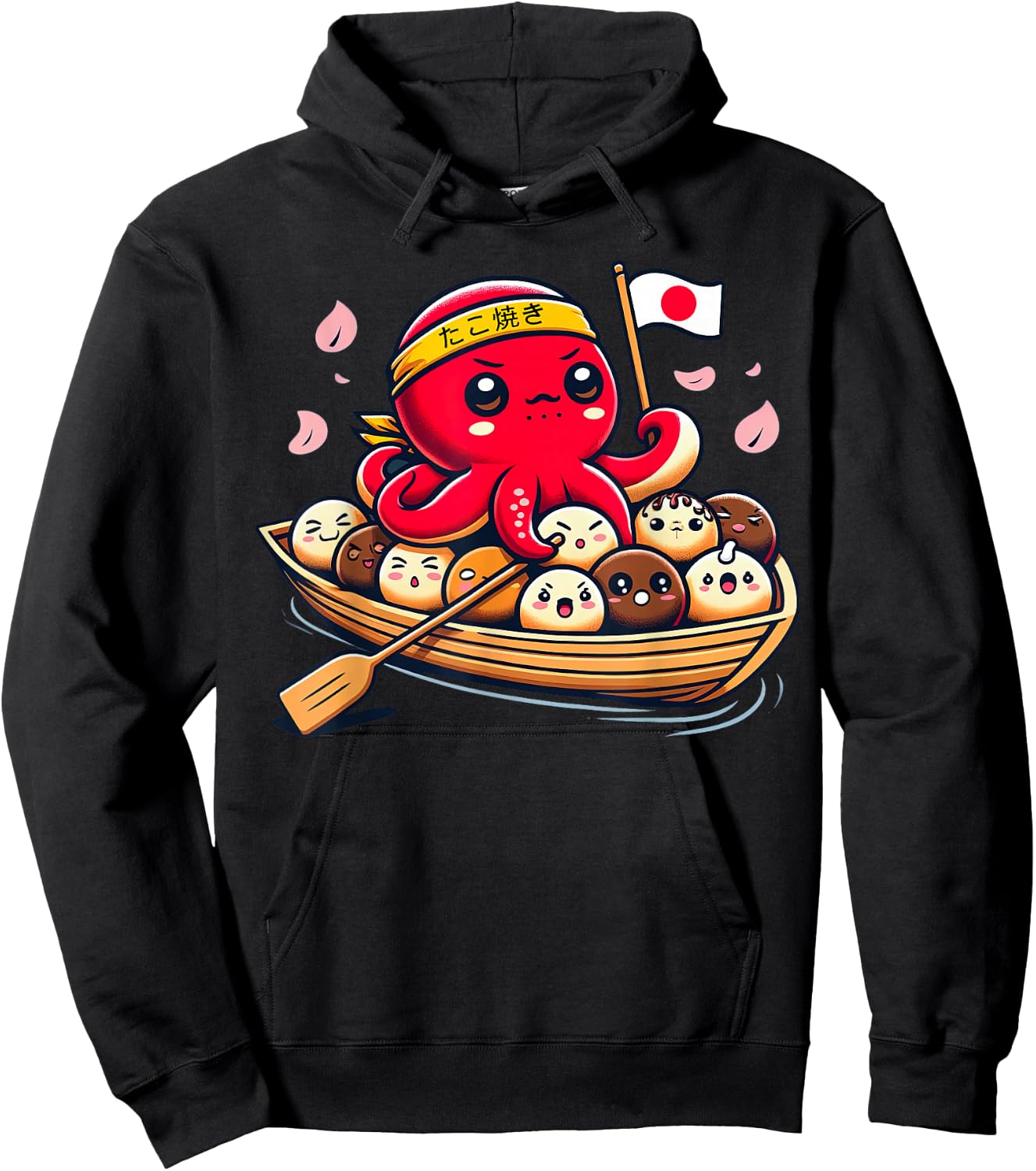 Cute Takoyaki and Octopus Japanese street food Hoodie - Hoodie | Black