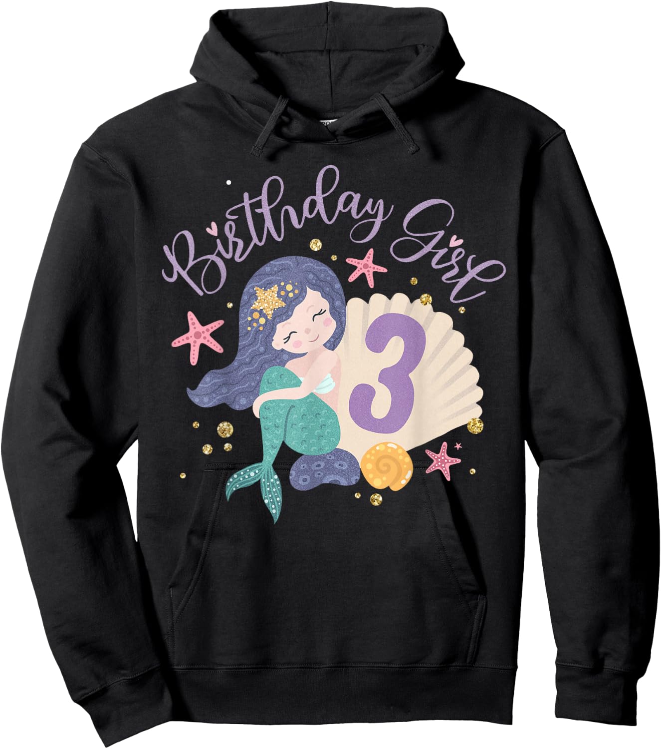 Birthday Girl 3rd Birthday Mermaid Girl 3 Years Old Hoodie - Hoodie | Black