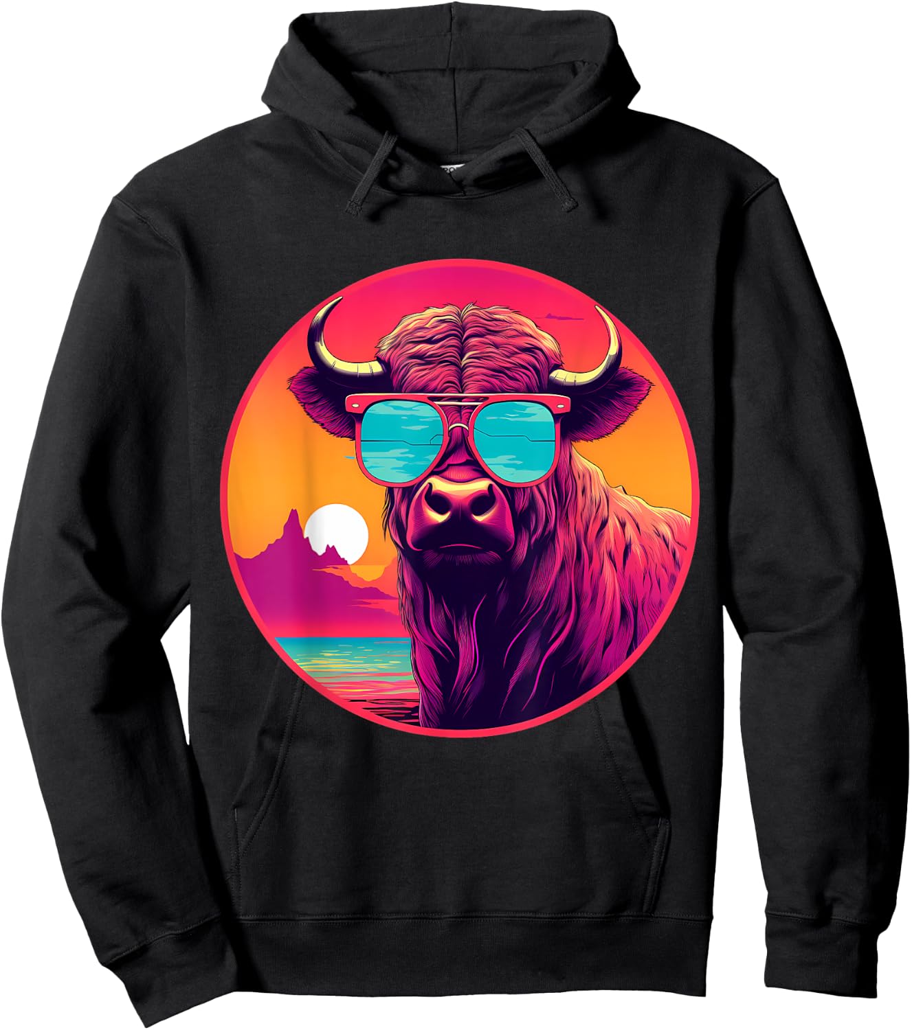 Buffalo Colorful Motif Sunglasses Bison Nature Artwork Hoodie - Hoodie | Black