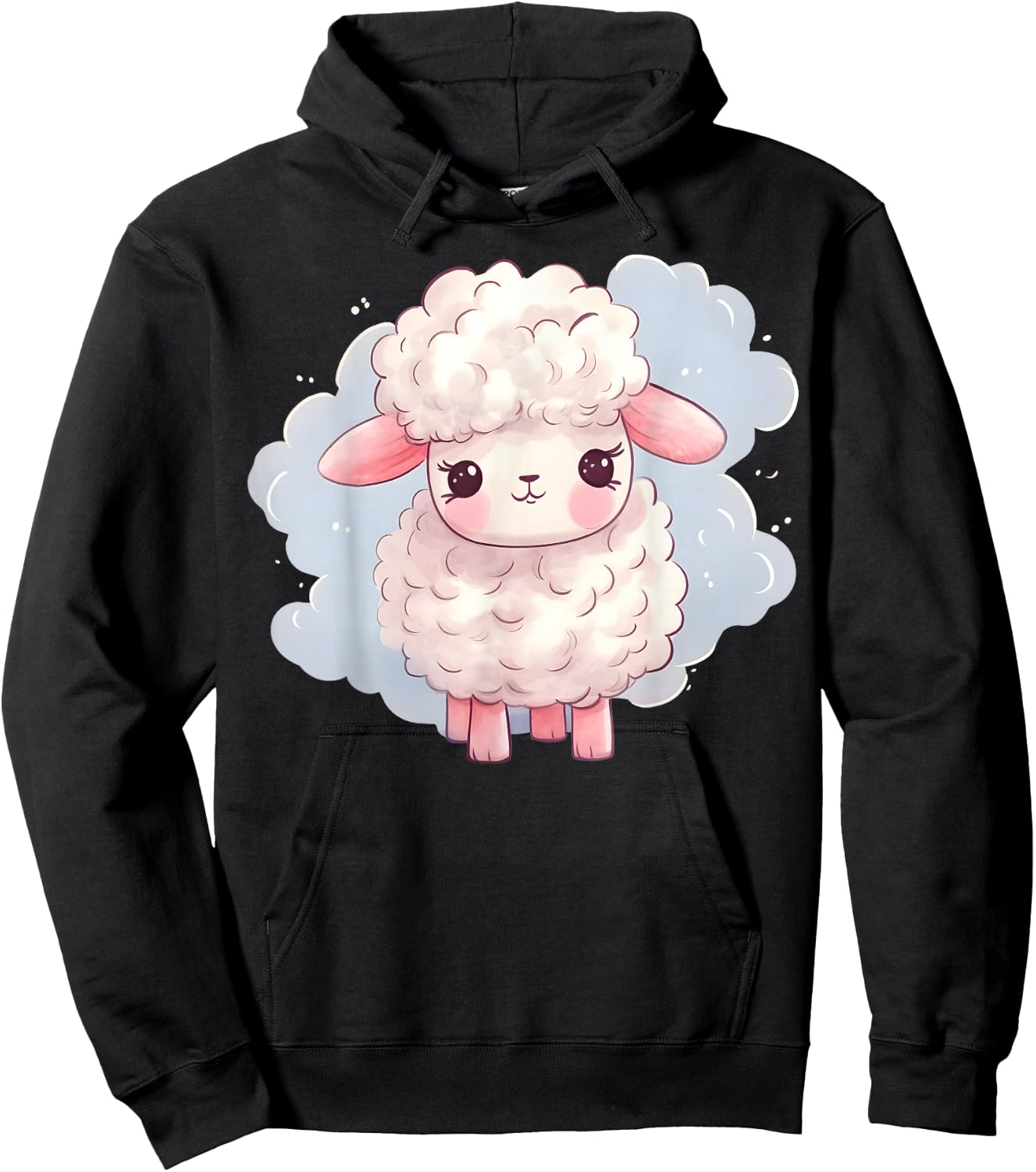 Lamb Sheep Kawaii Cute Pink Baby Farm Animal Pastel Clouds Hoodie - Hoodie | Black