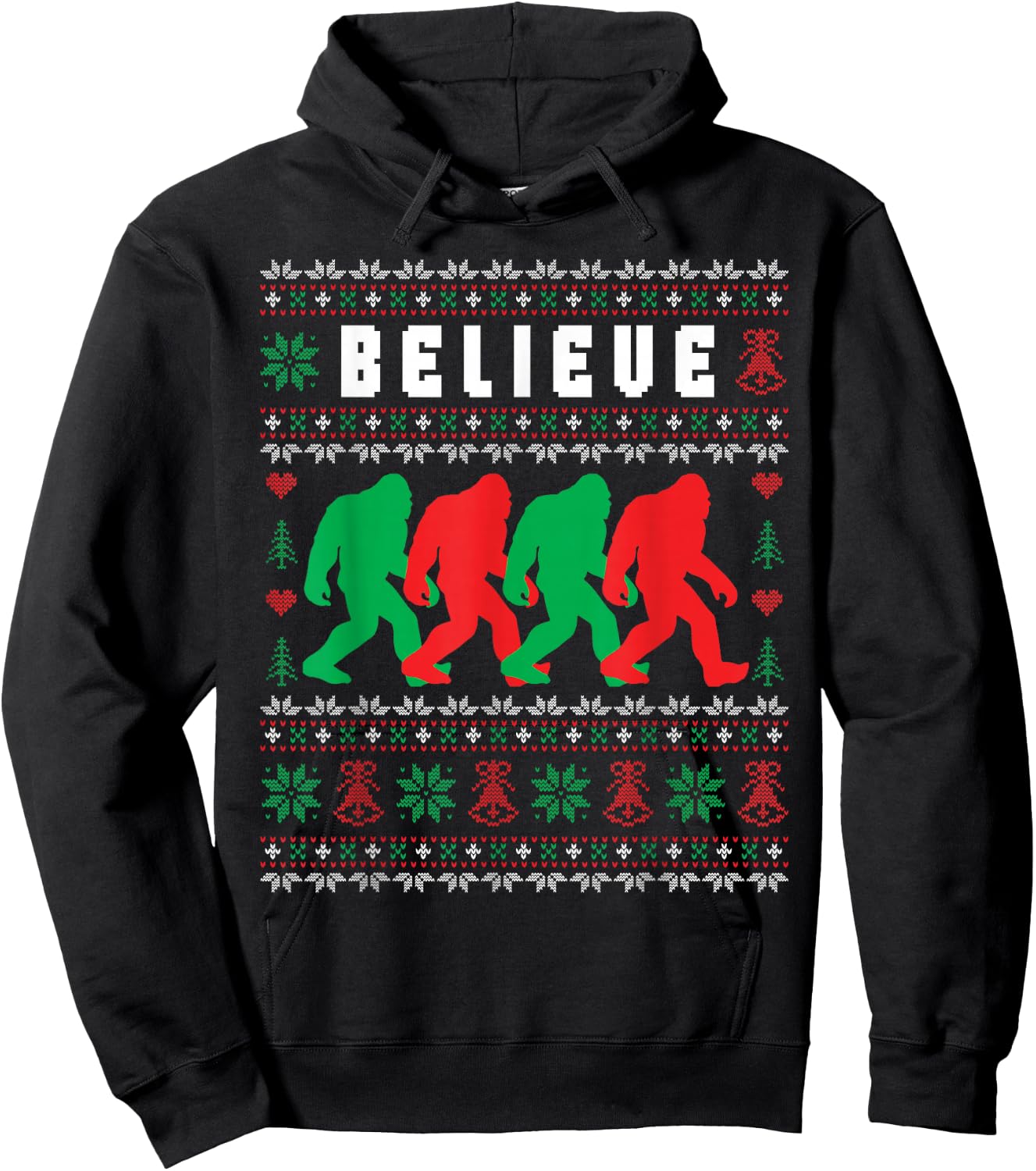 Christmas Bigfoot Believe Sasquatch Ugly Christmas Sweater Hoodie - Hoodie | Black