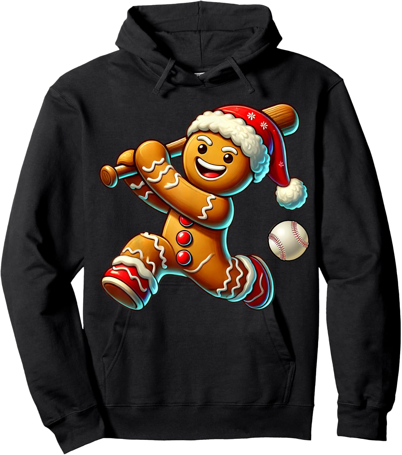 Funny Gingerbread Baseball Ugly Christmas Cookie Hoodie - Hoodie | Black