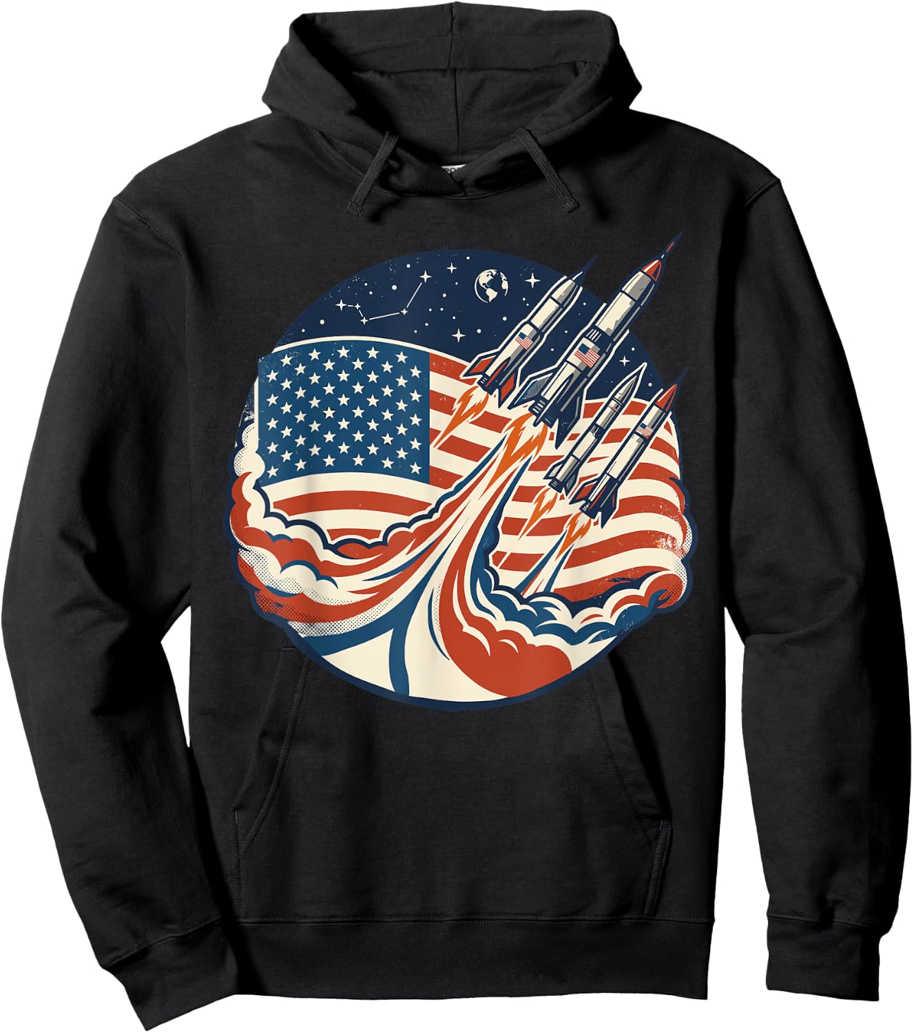 Patriotic Shirts , Cool Space Rocket American Flag Hoodie - Hoodie | Black