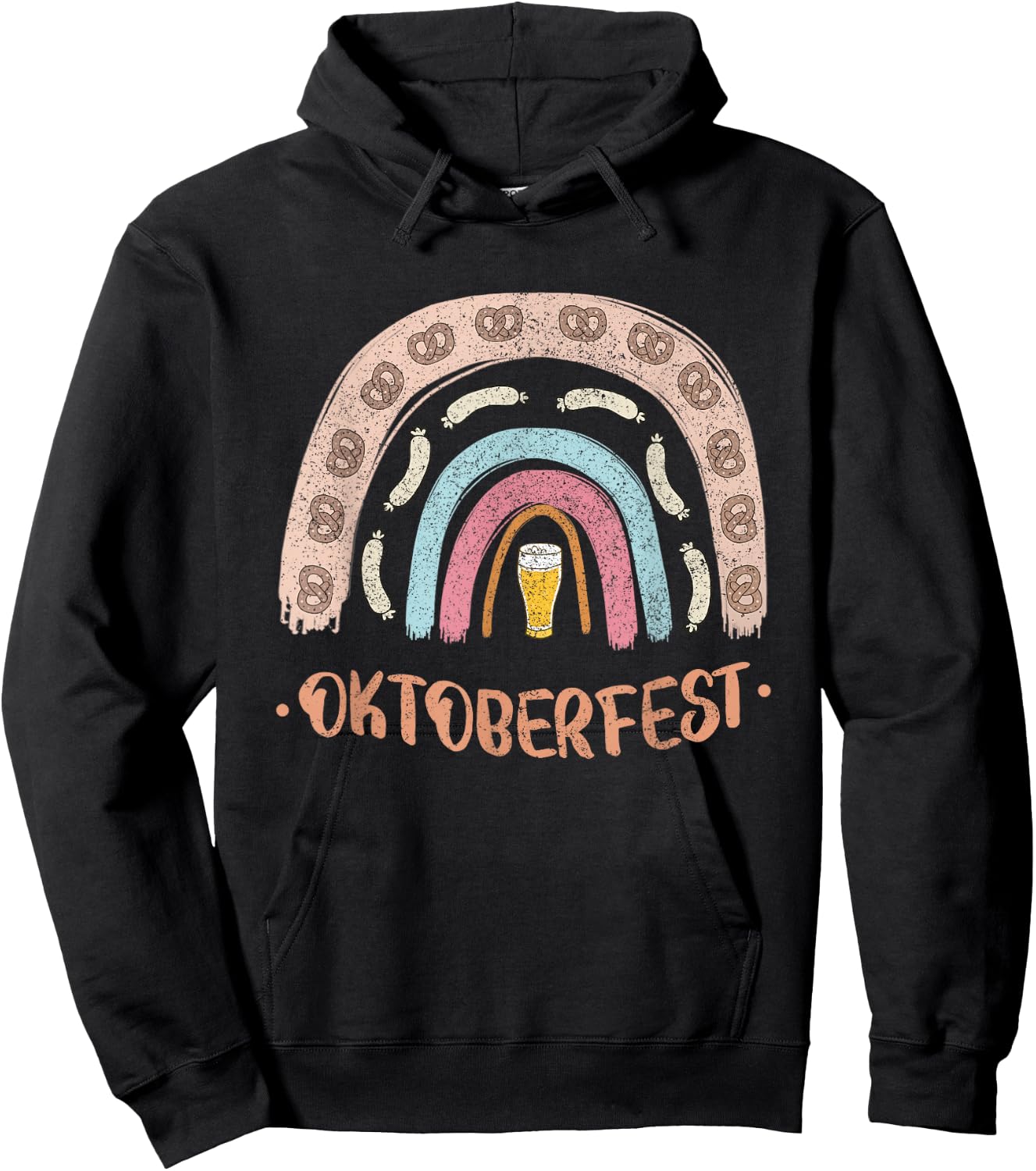 German Oktoberfest Sausage Pretzel Beer Vintage Rainbow Hoodie - Hoodie | Black