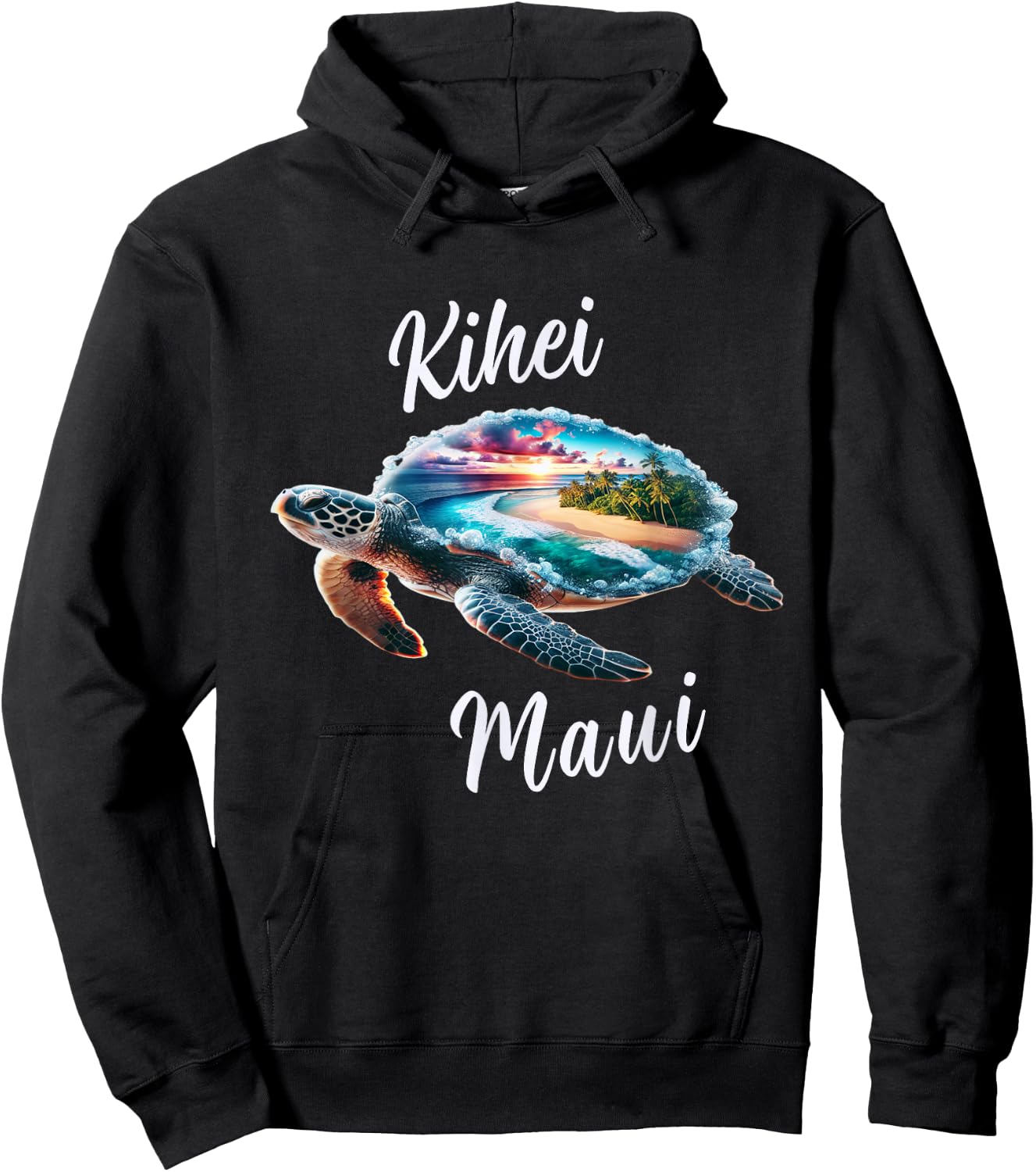 Kihei Maui Hawaii Beach on Sea Turtle Hoodie - Hoodie | Black