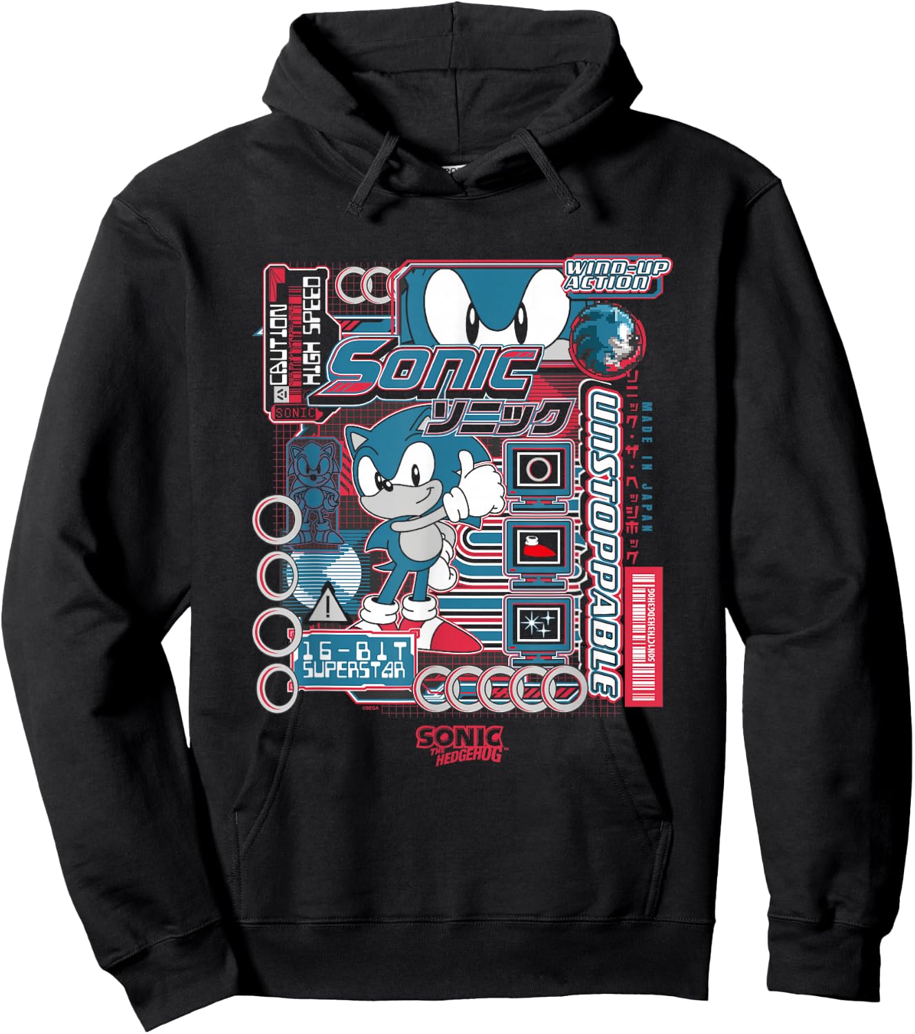 Sonic The Hedgehog Sonic Unstoppable Vintage Kanji Poster Hoodie - Hoodie | Black