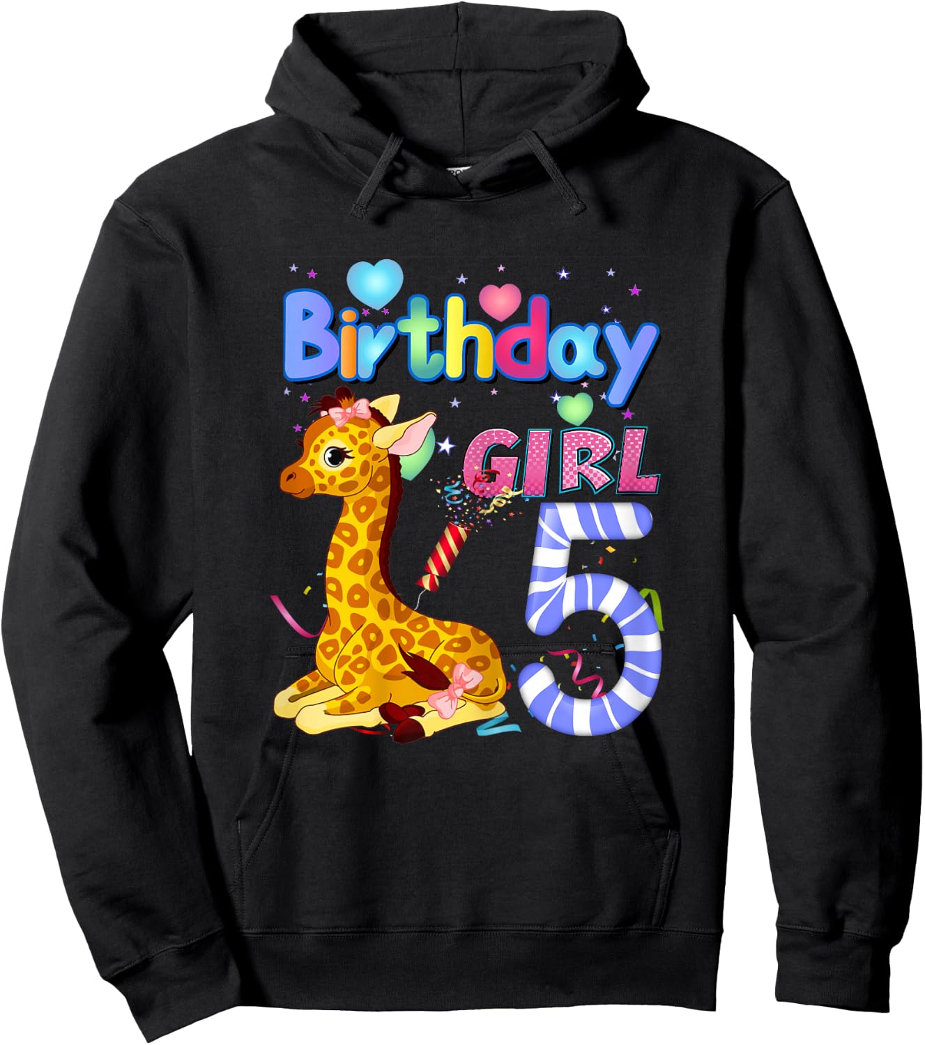 Giraffe Birthday For Girl 5th Giraffe Birthday 5 Year Old) Hoodie - Hoodie | Black