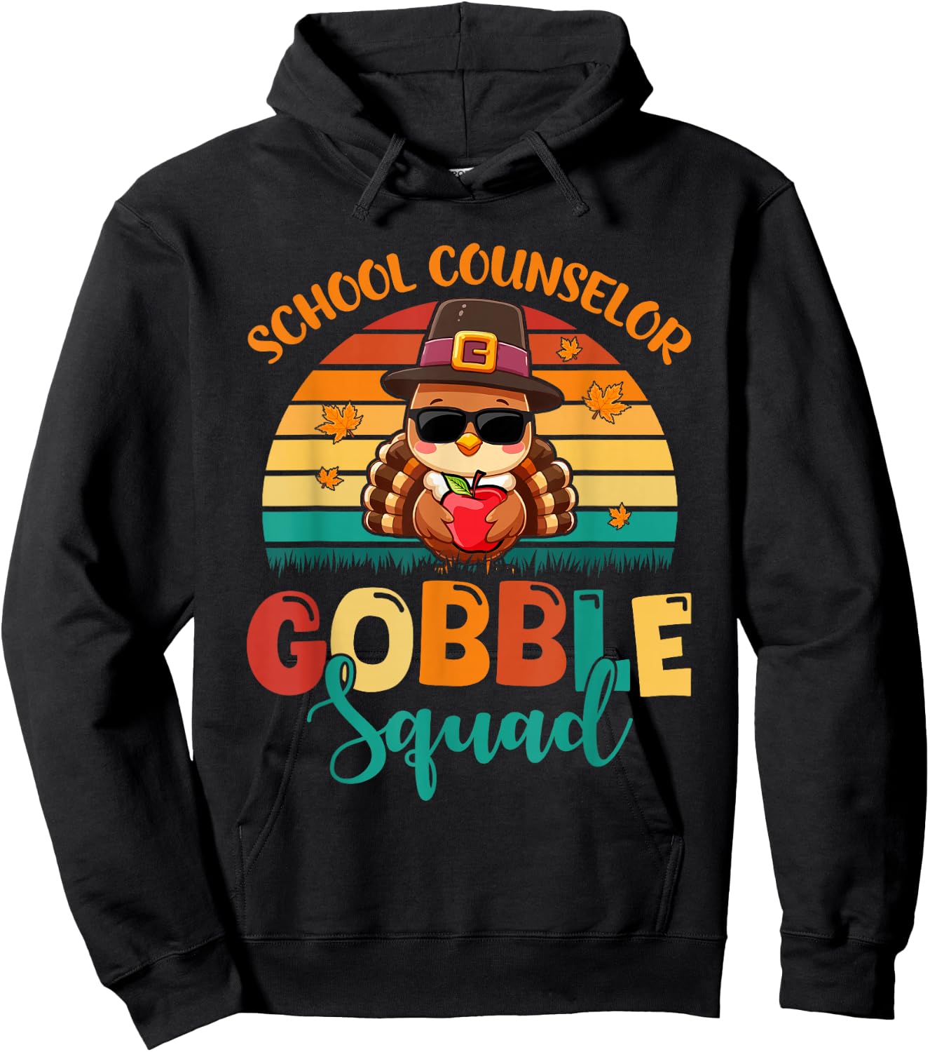 School Counselor Gobble Squad Thanksgiving Turkey Funny Job Hoodie - Hoodie | Black