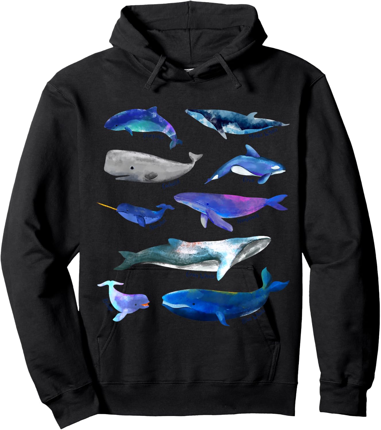 Whales Drawings - Whales Species Hoodie - Hoodie | Black