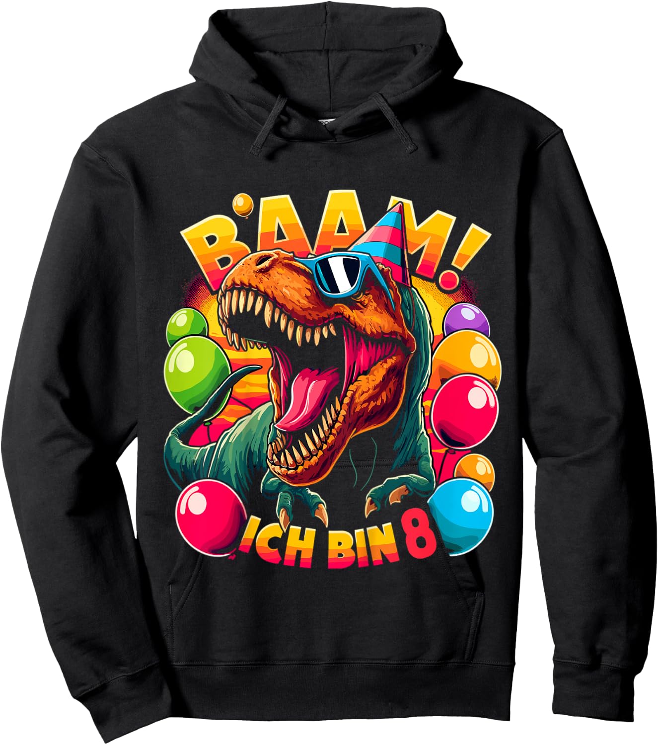 Children's 8th Birthday Boy 8 Years Idea Dino Dinosaur Boys Hoodie - Hoodie | Black