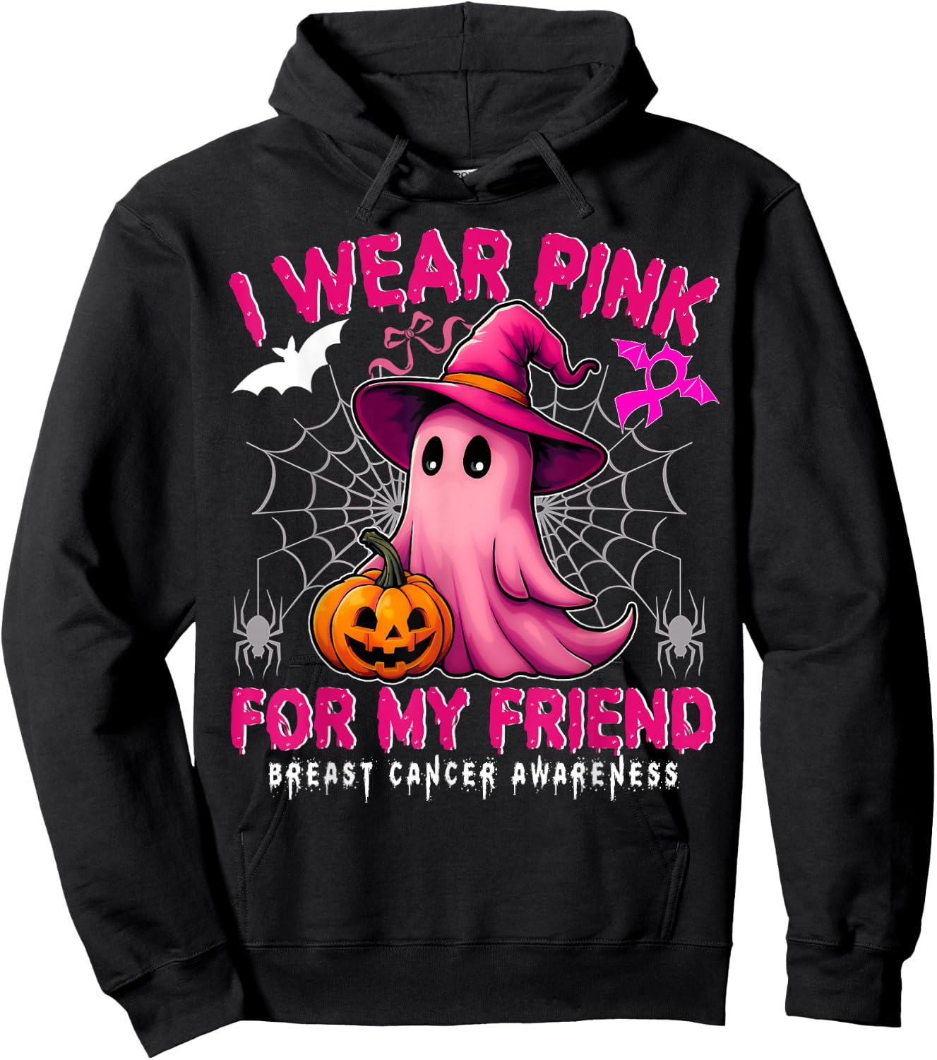 Breast Cancer Awareness I Wear Pink For My Friend Ghost Hoodie - Hoodie | Black