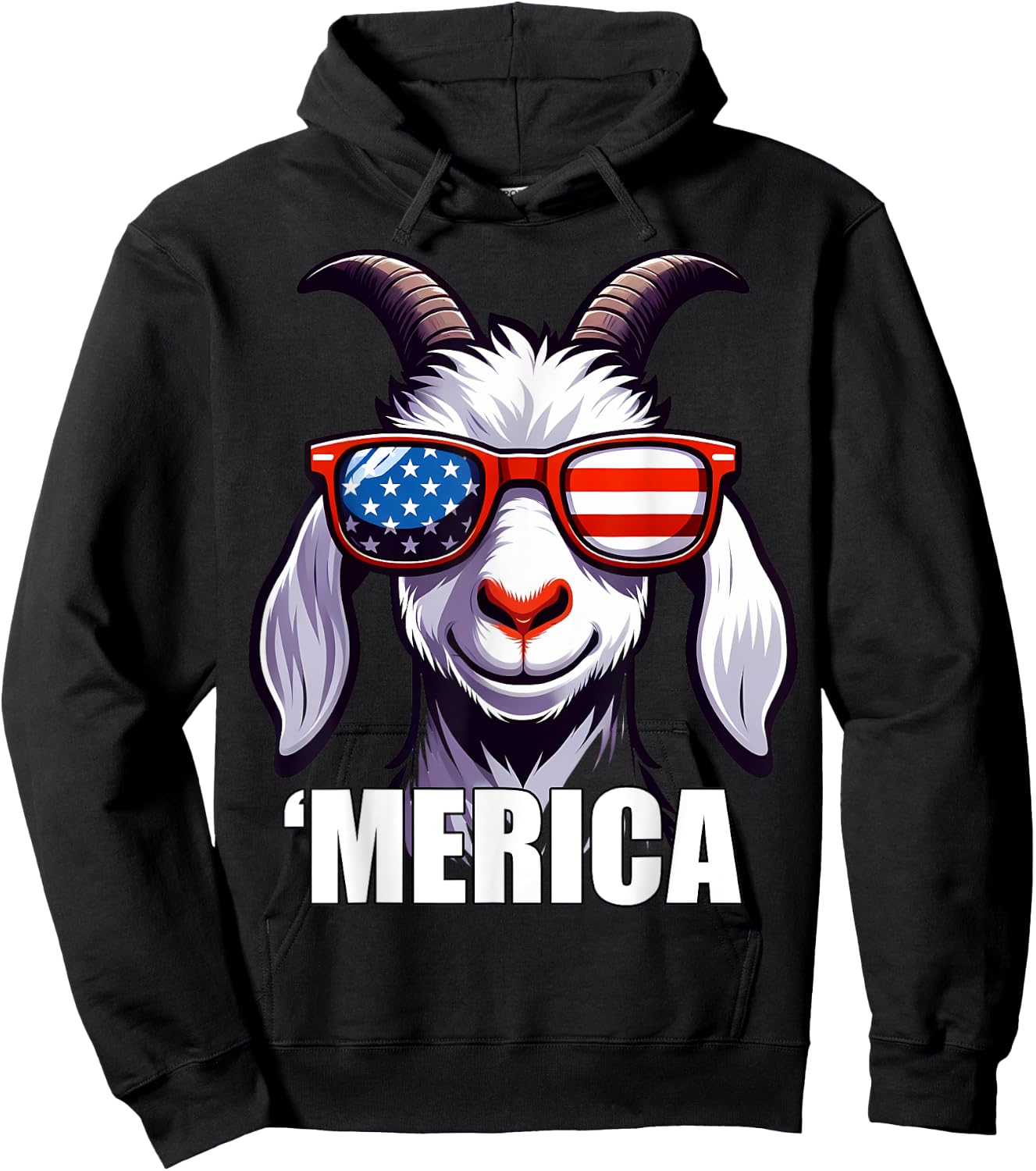 Merica Goat Funny American Patriotic USA 4th of July Animals Hoodie - Hoodie | Black