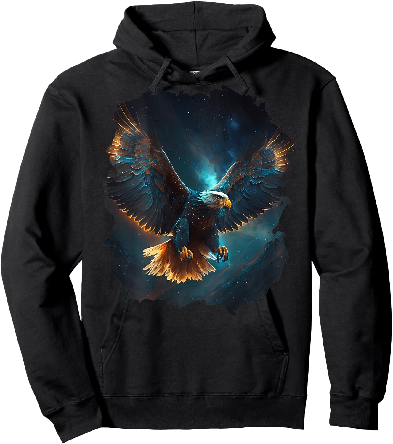 Backprint with German Text "Der Majestic Eagle im Sternen Himmel" (German Language), black Hoodie - Hoodie | Black