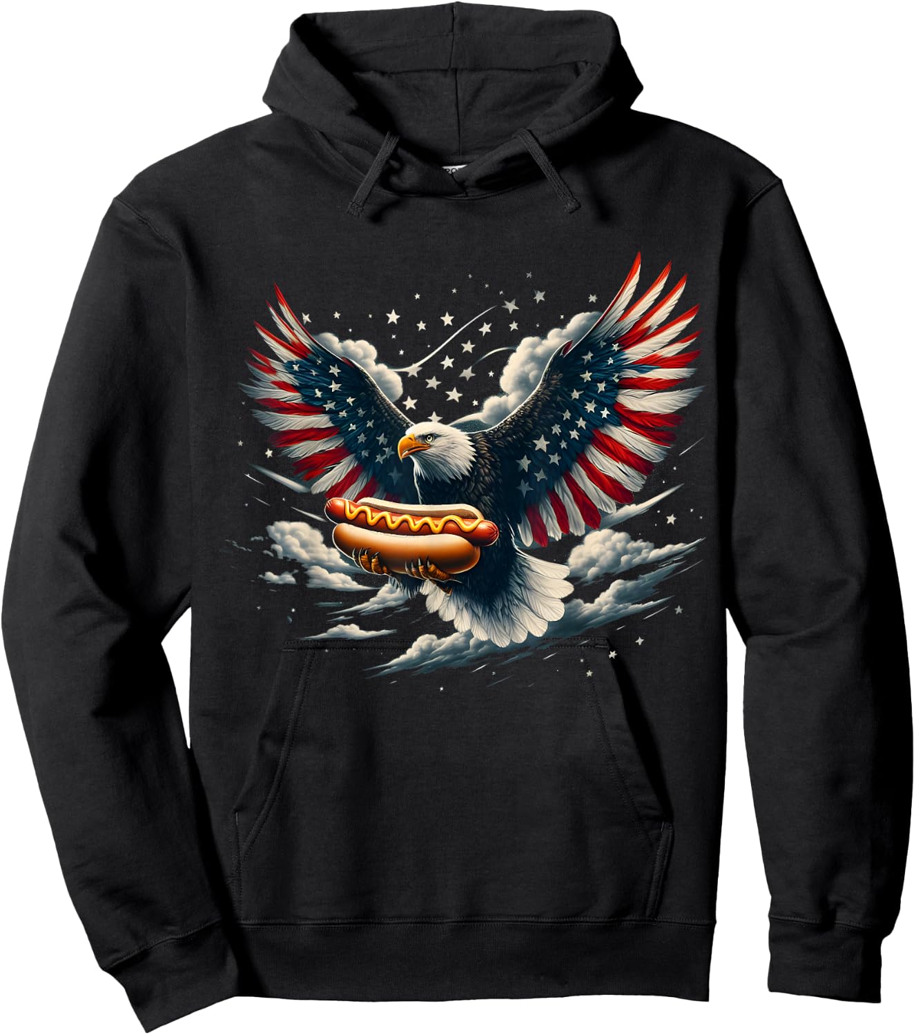 Eagle Hotdog 4th of July Patriotic American Flag Usa Hoodie - Hoodie | Black