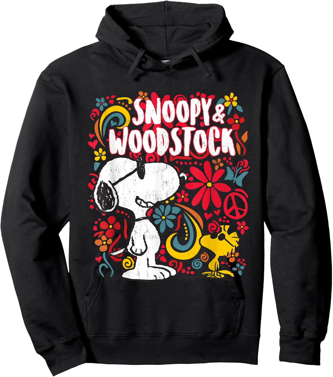 Peanuts Snoopy et Woodstock Motif floral années 70 Hoodie - Hoodie | Black