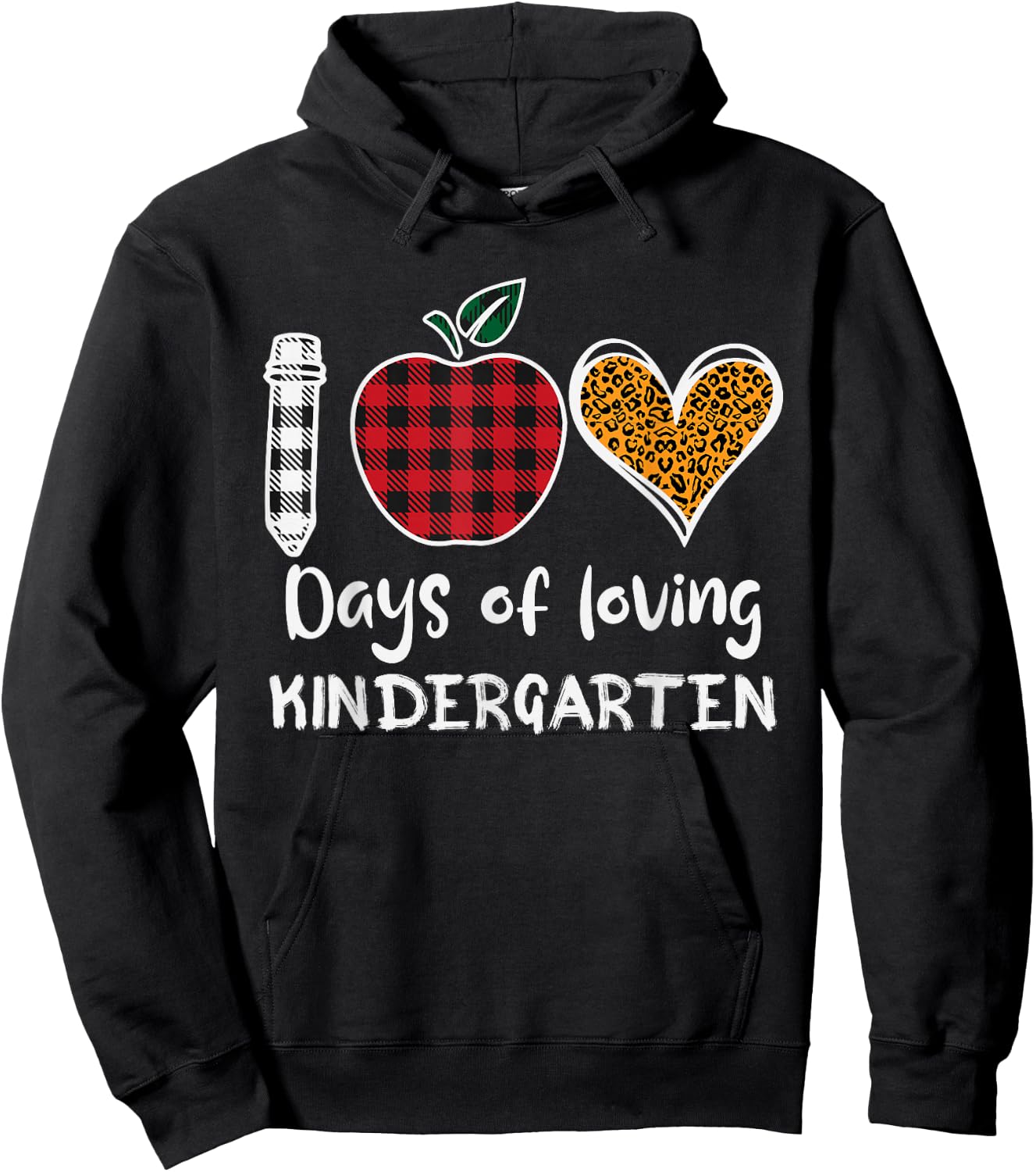Leopard Plaid 100 Days Of Loving Kindergarten Teacher Kids Hoodie - Hoodie | Black