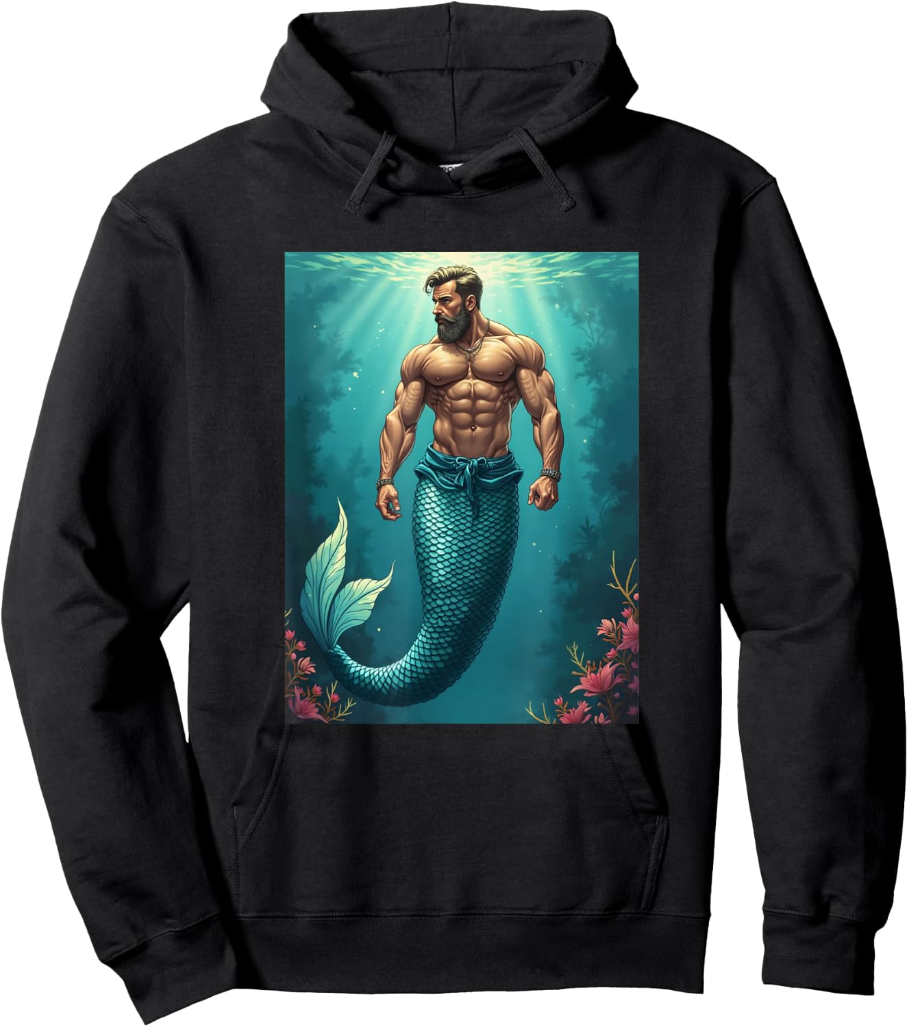 LGBTQ Transgender Gay Muscle Daddy Mermaid Gay Merman Hoodie - Hoodie | Black