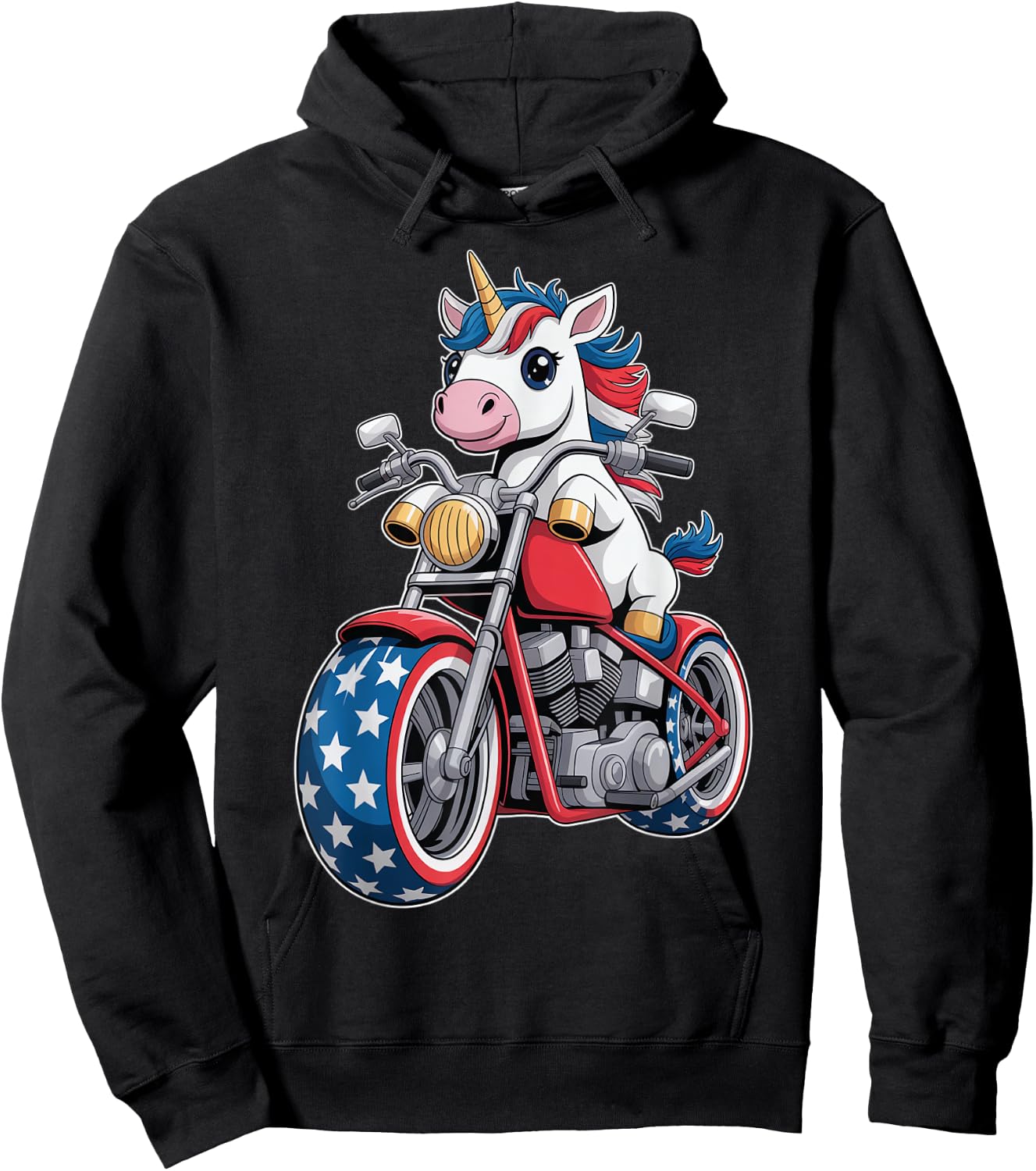 Kawaii Unicorn on Motorcycle Hoodie - Hoodie | Black