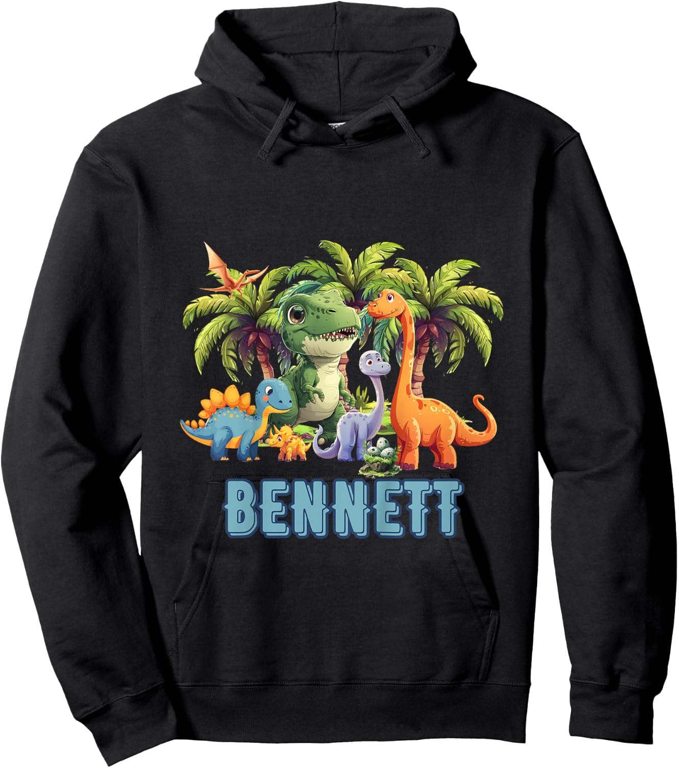 Kids Dinosaur Dino TRex Personalized BENNETT Hoodie - Hoodie | Black