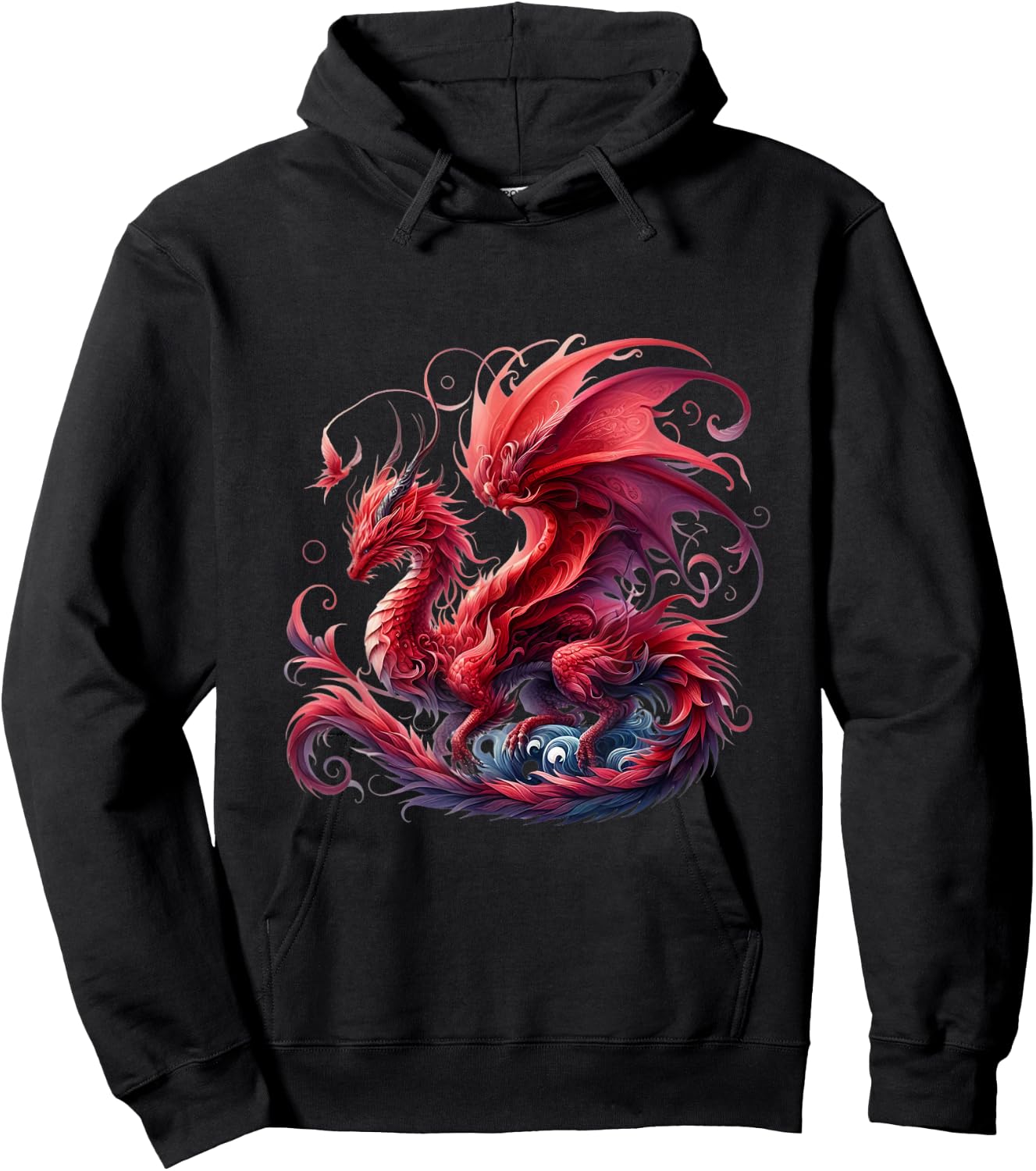 Flying Mythical Creature Cool Dragon Flame-Spewing Dragon Hoodie - Hoodie | Black