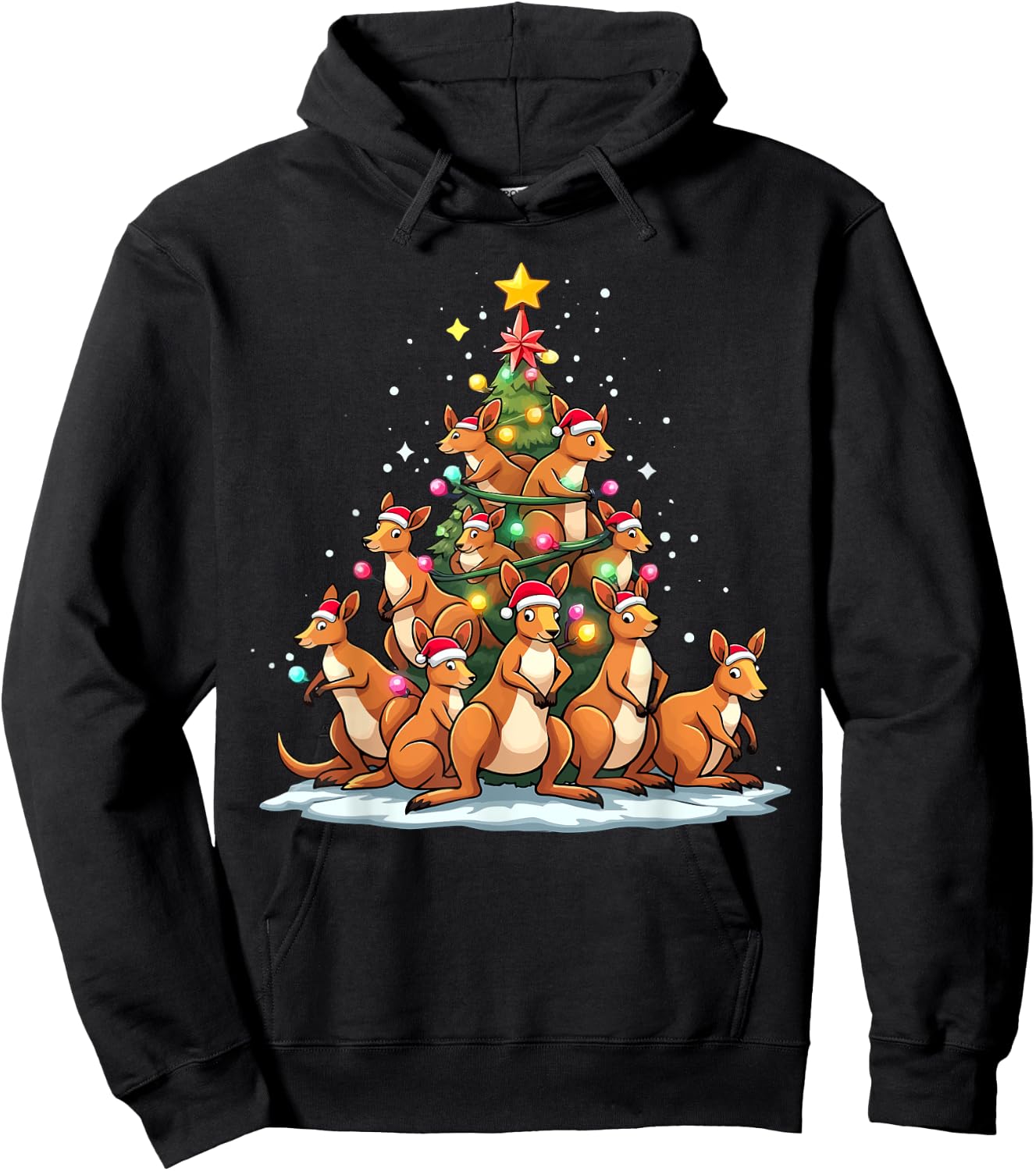 Kangaroo Christmas Tree Funny Roo Holiday Cute Kangaroo Hoodie - Hoodie | Black