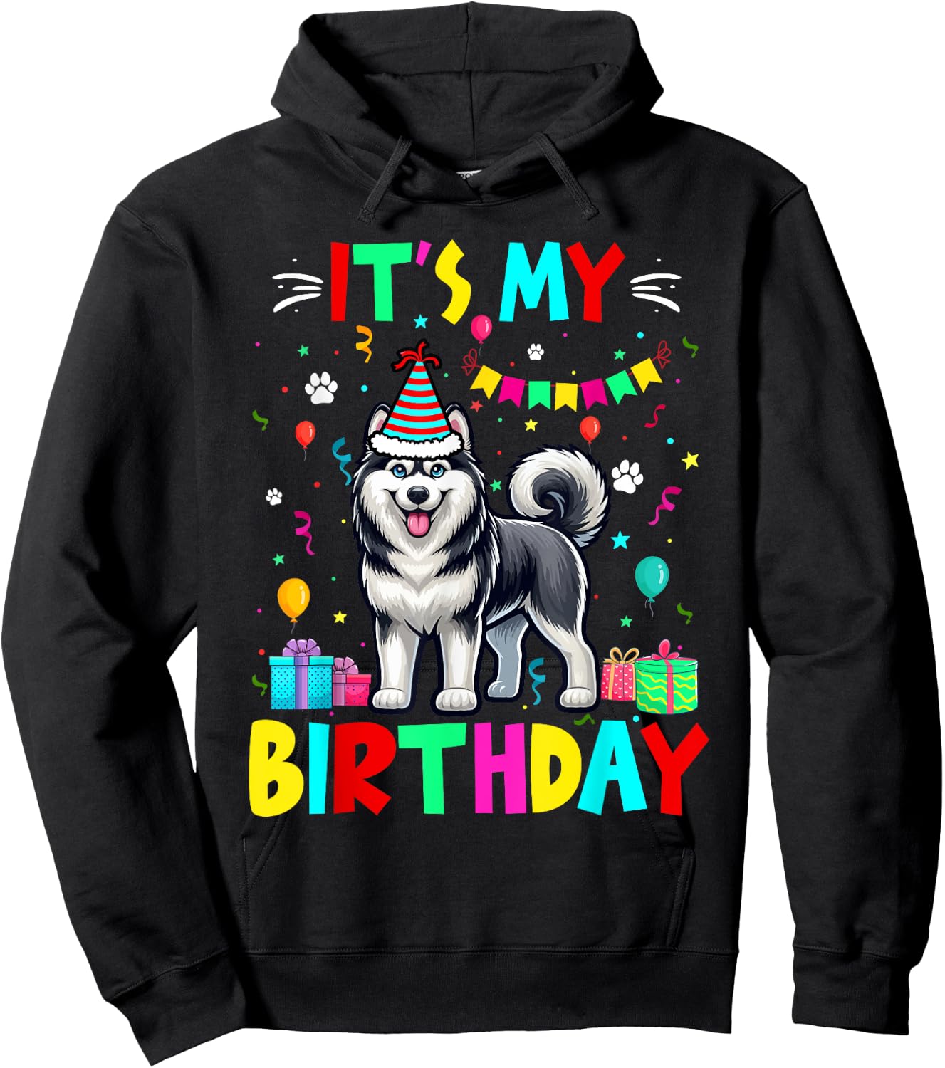 My Birthday Colourful Costume Husky Funny Party Lover Hoodie - Hoodie | Black