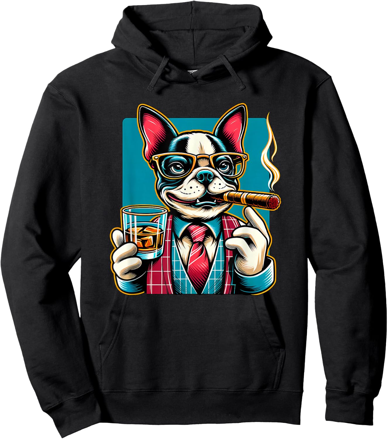 Boston Terrier dog Cigar And Whiskey Hoodie - Hoodie | Black